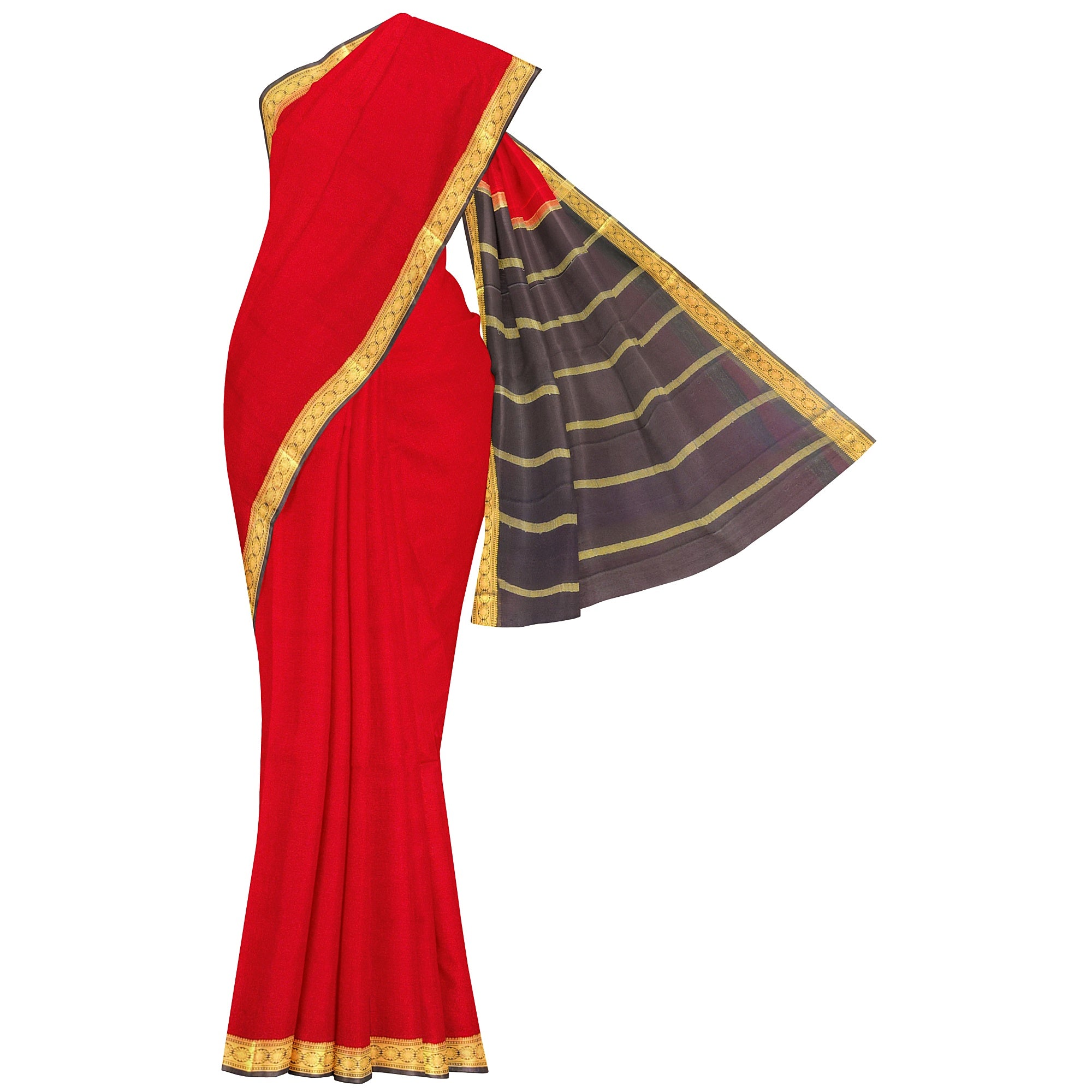 Red Mysore Silk Saree with Black Zari Border