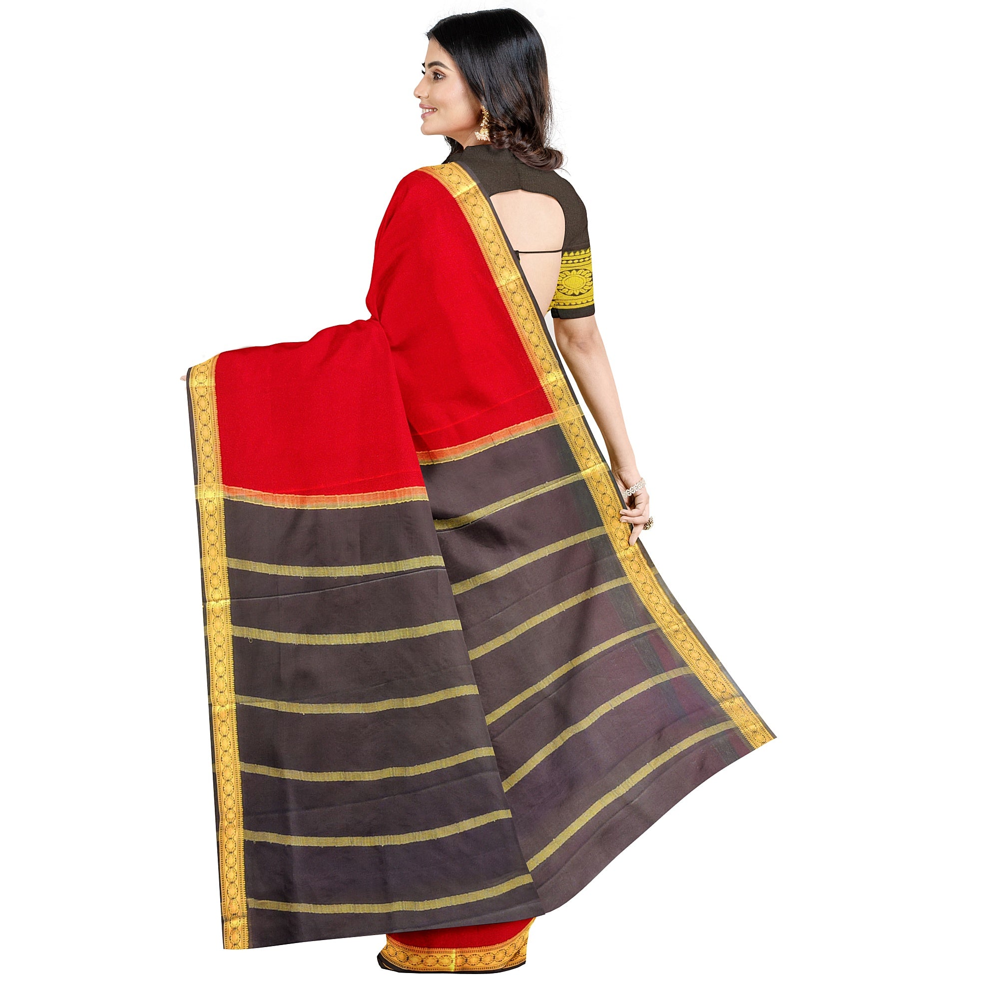 Red Mysore Silk Saree with Black Zari Border