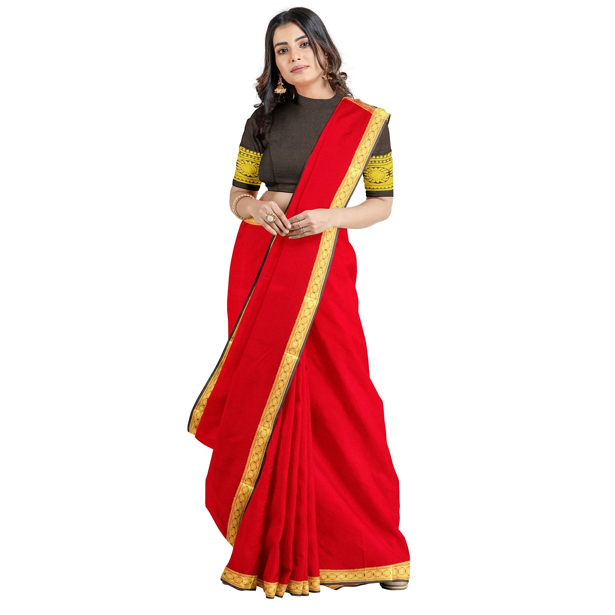 Red Mysore Silk Saree with Black Zari Border