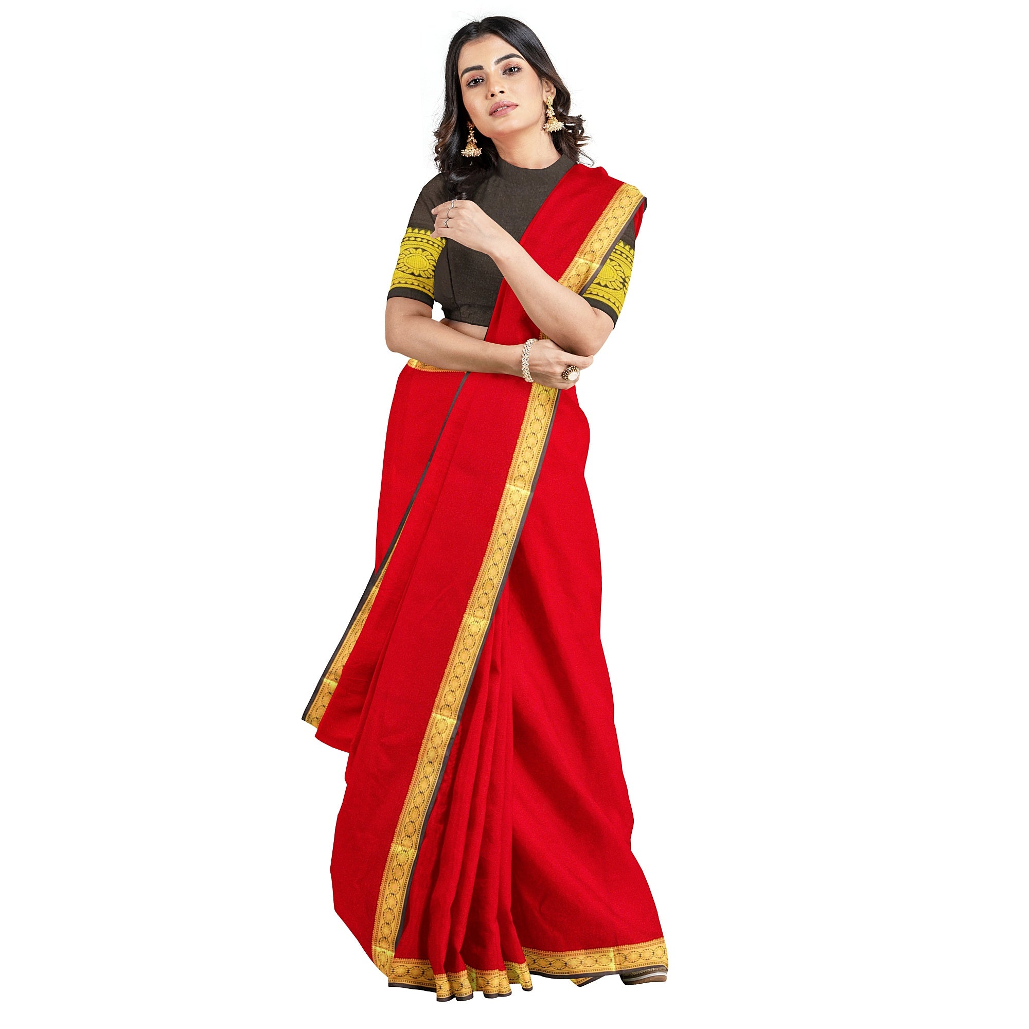 Red Mysore Silk Saree with Black Zari Border
