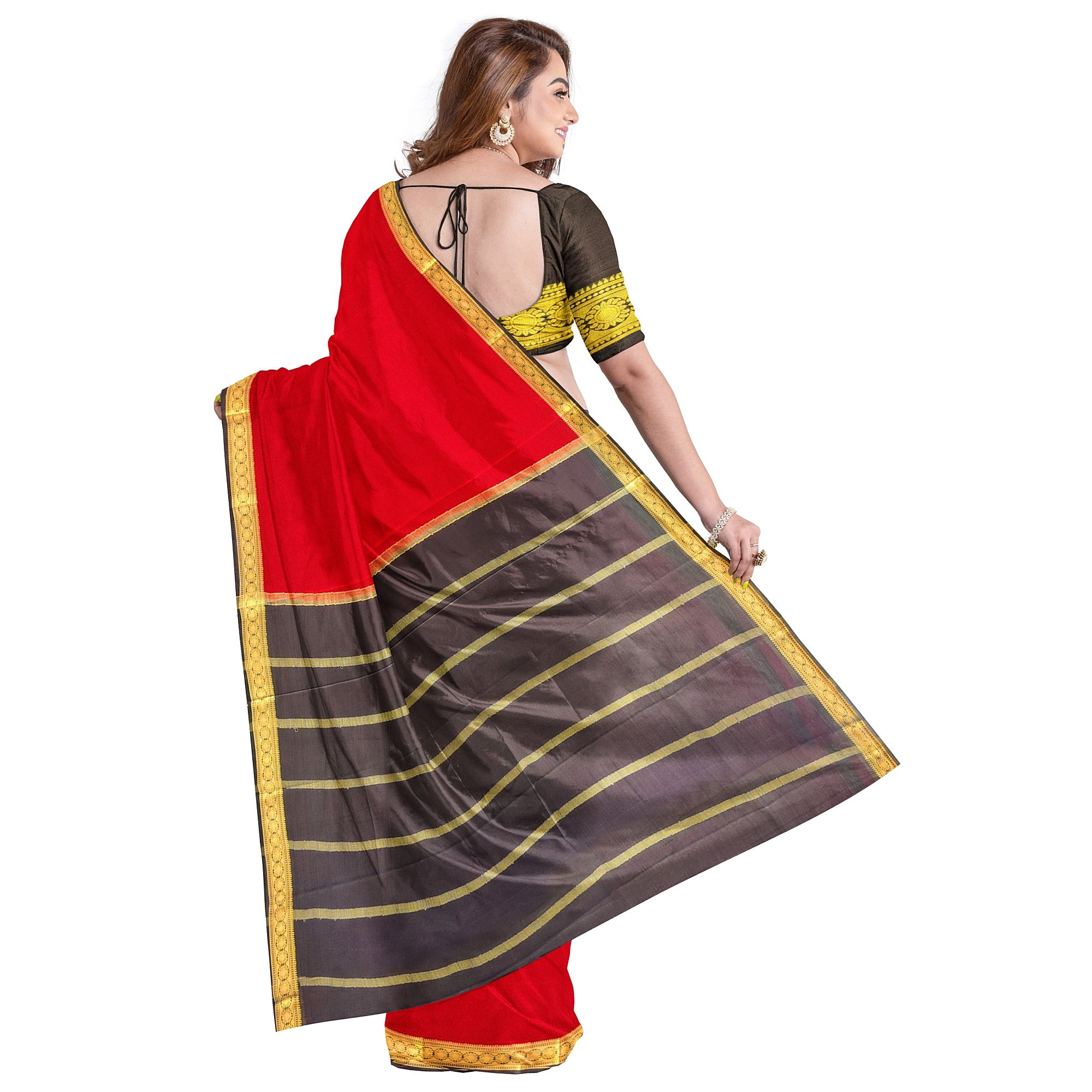 Red Mysore Silk Saree with Black Zari Border