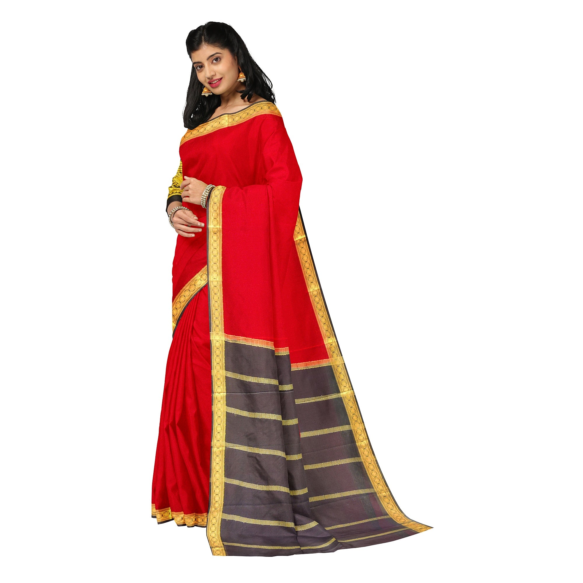 Red Mysore Silk Saree with Black Zari Border