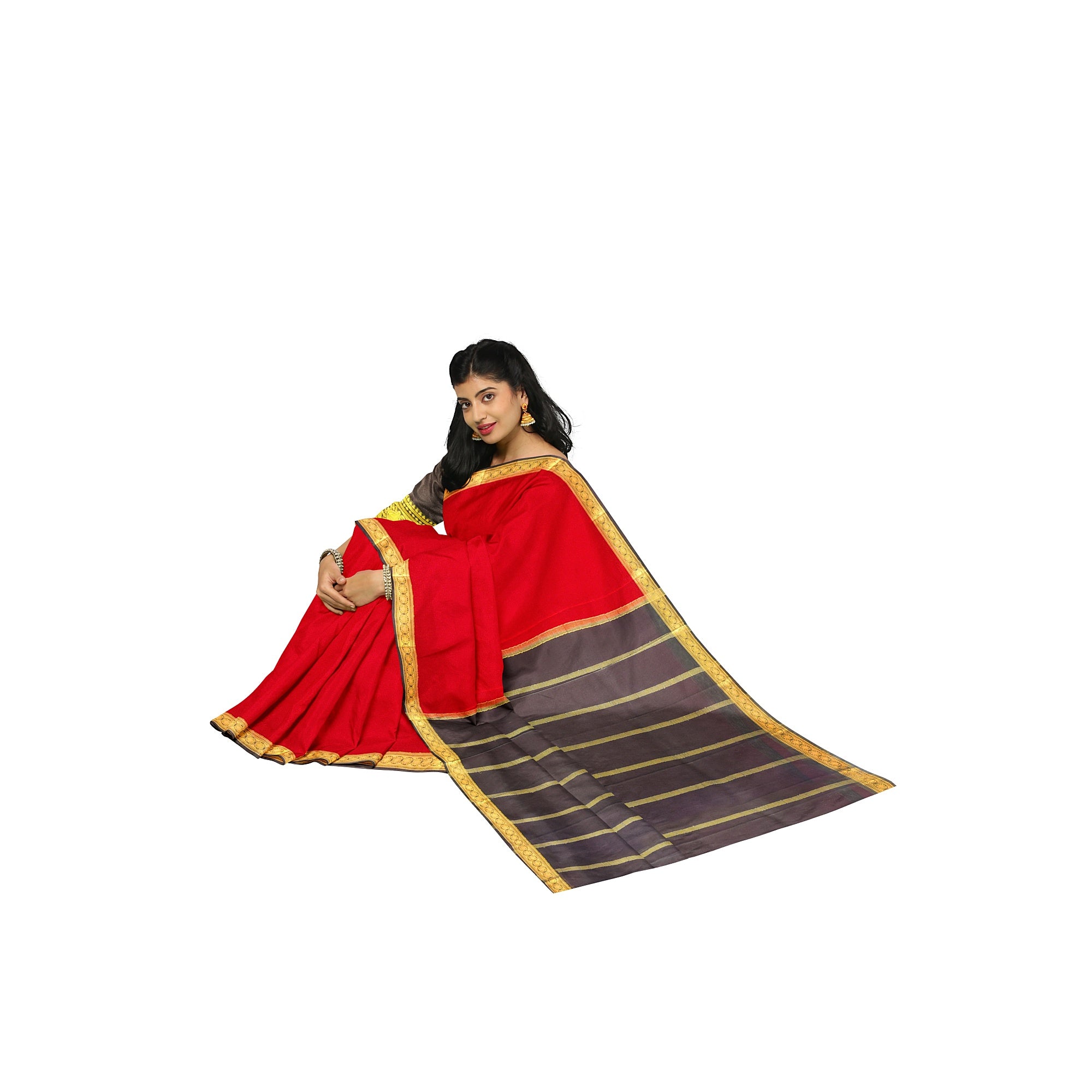 Red Mysore Silk Saree with Black Zari Border