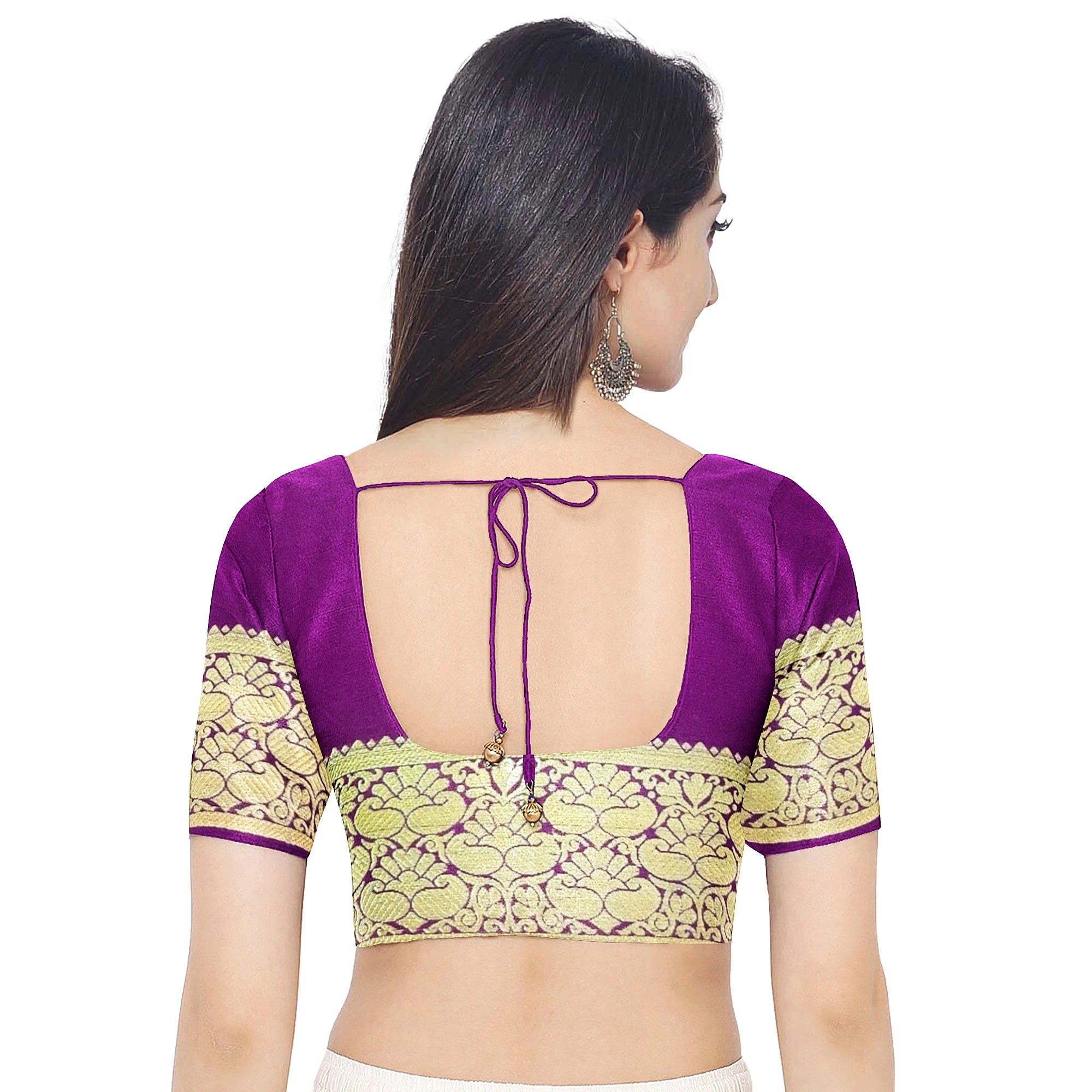 Half-and-Half Maroon Mysore Silk Saree with Peach Jhumka Design