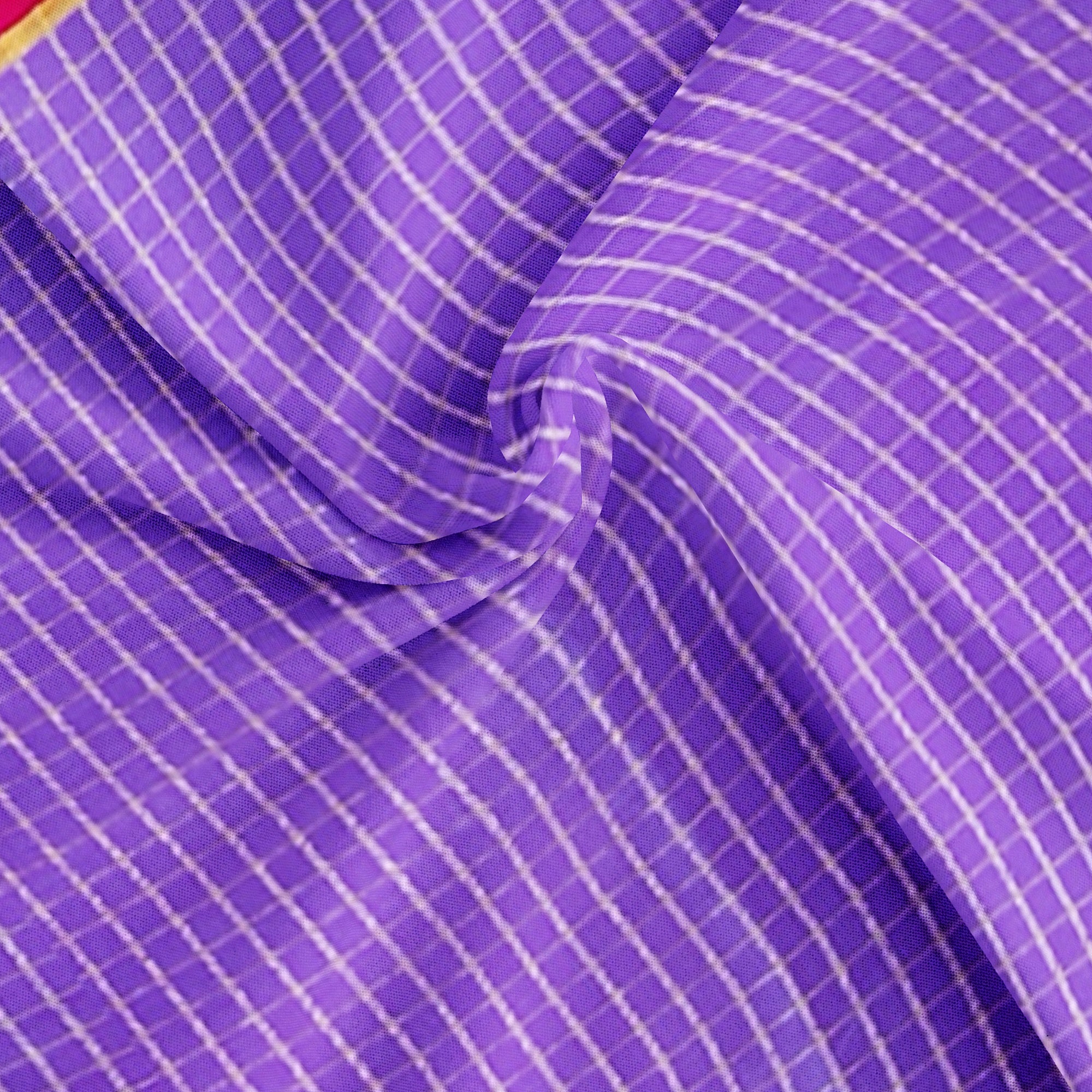 Lavender Checked Mysore Silk Saree with Magenta Pink Border