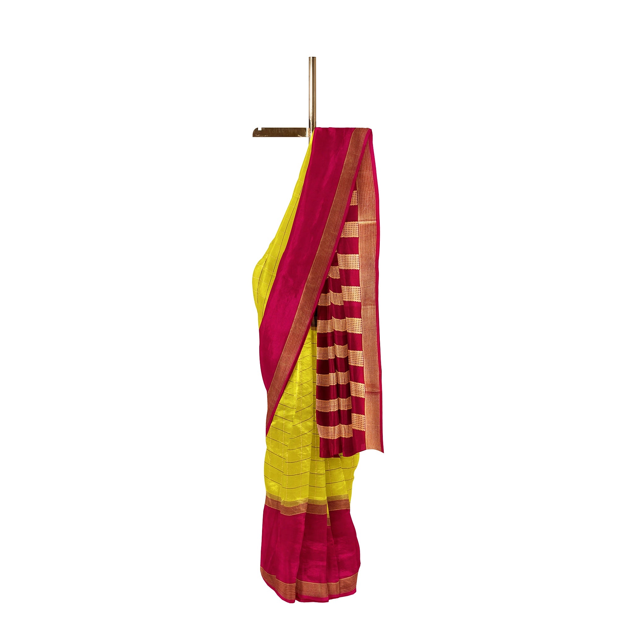 Parrot Green Mysore Silk Saree with Pink & Black Borders