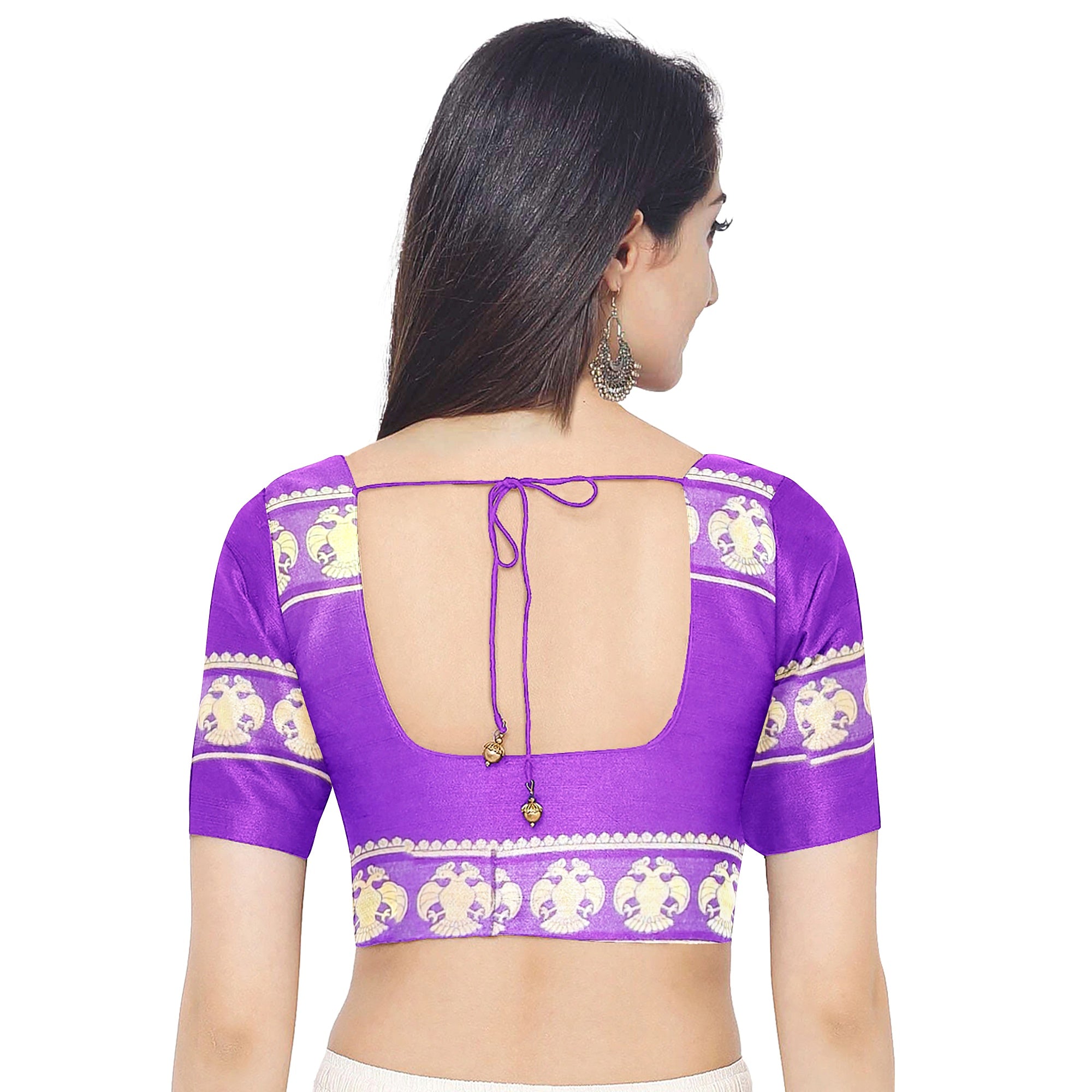 Purple Mysore Silk Saree with Peacock Design