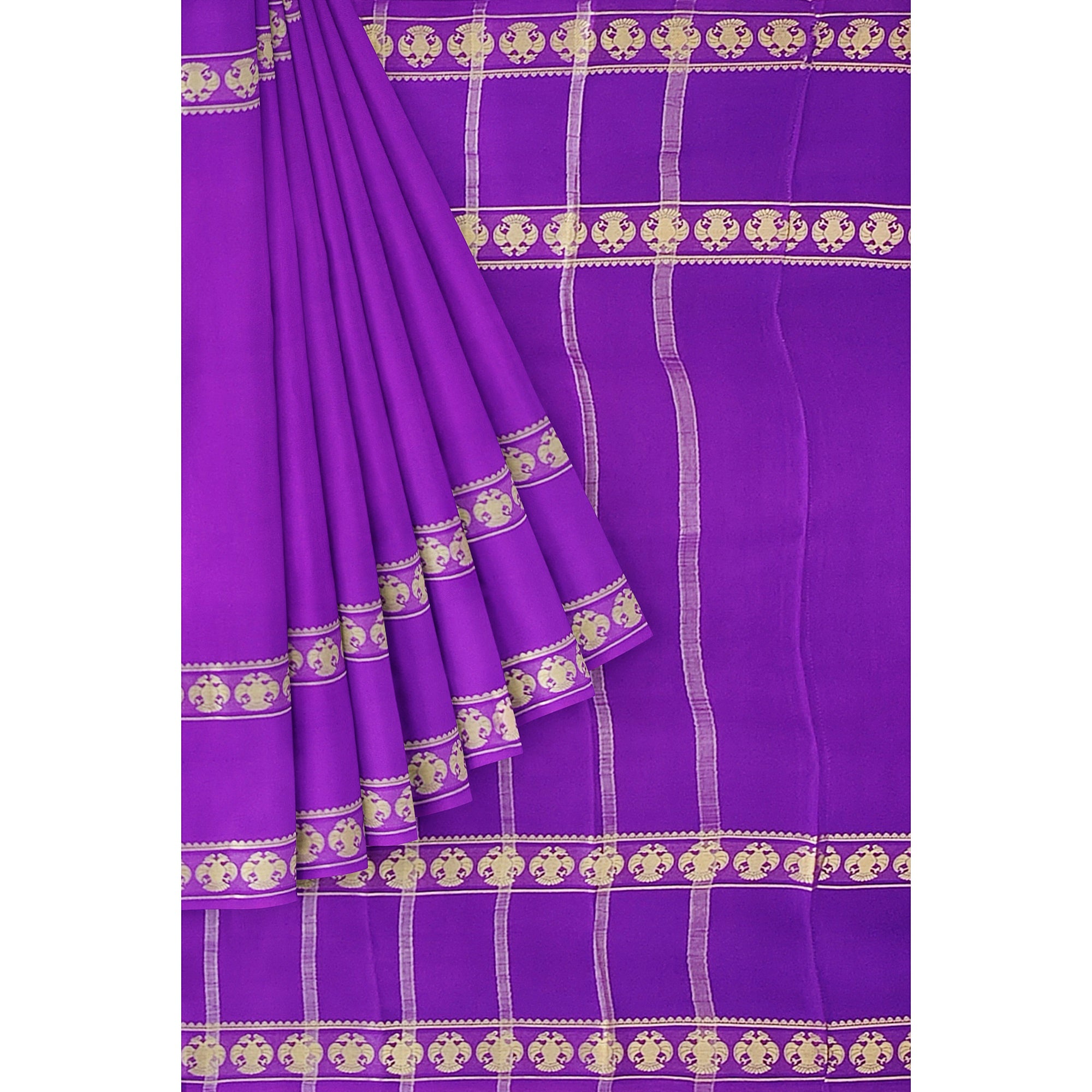 Purple Mysore Silk Saree with Peacock Design