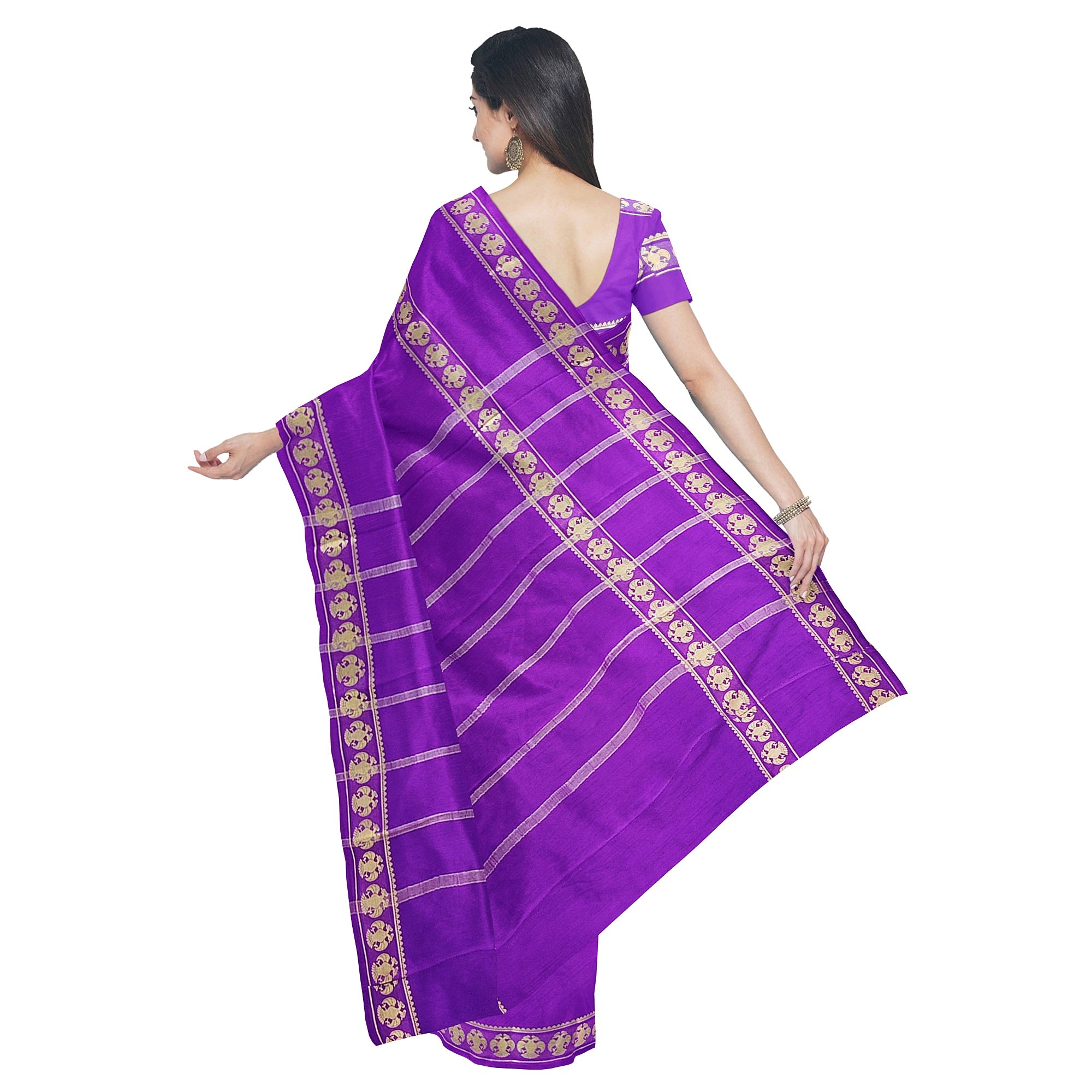 Purple Mysore Silk Saree with Peacock Design