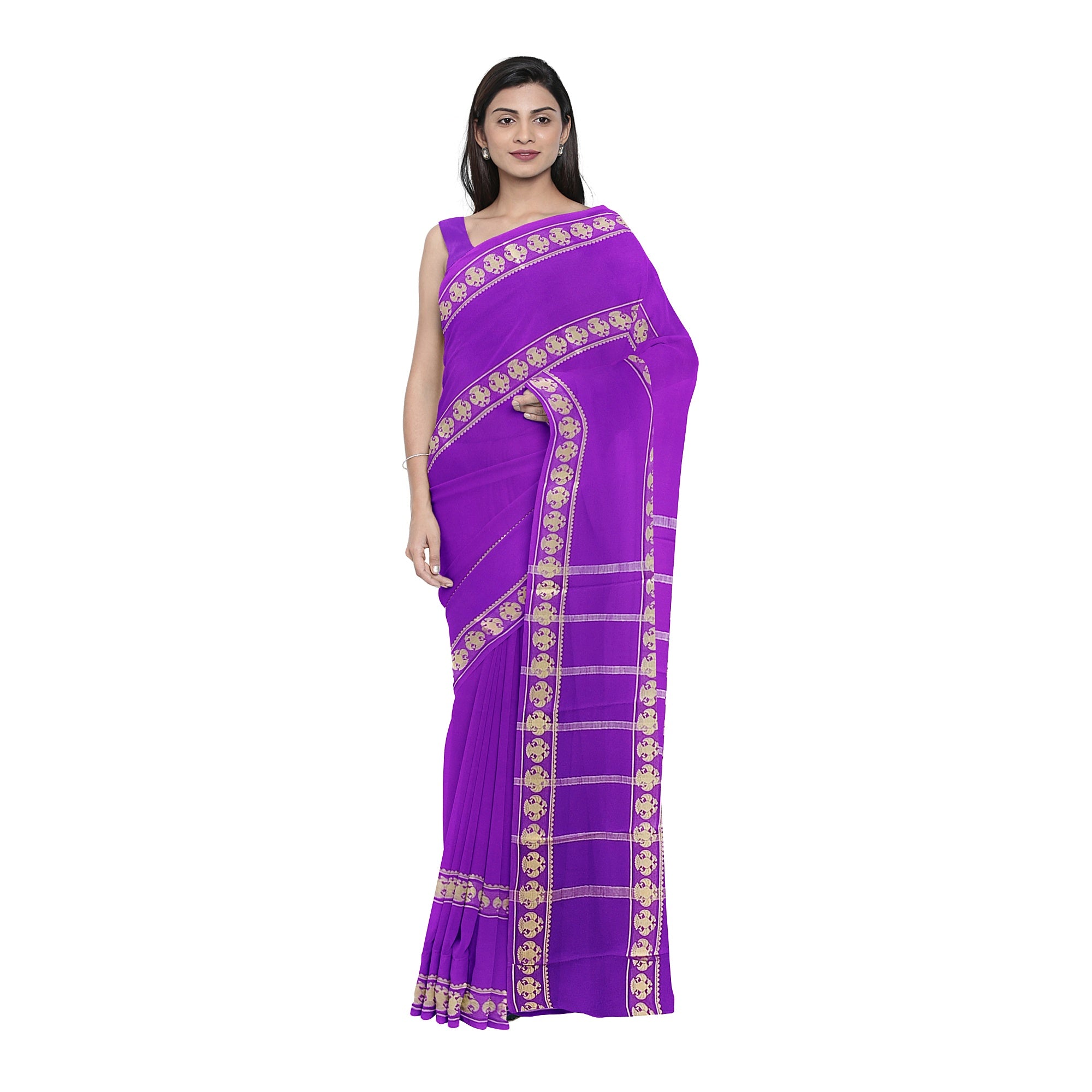 Purple Mysore Silk Saree with Peacock Design
