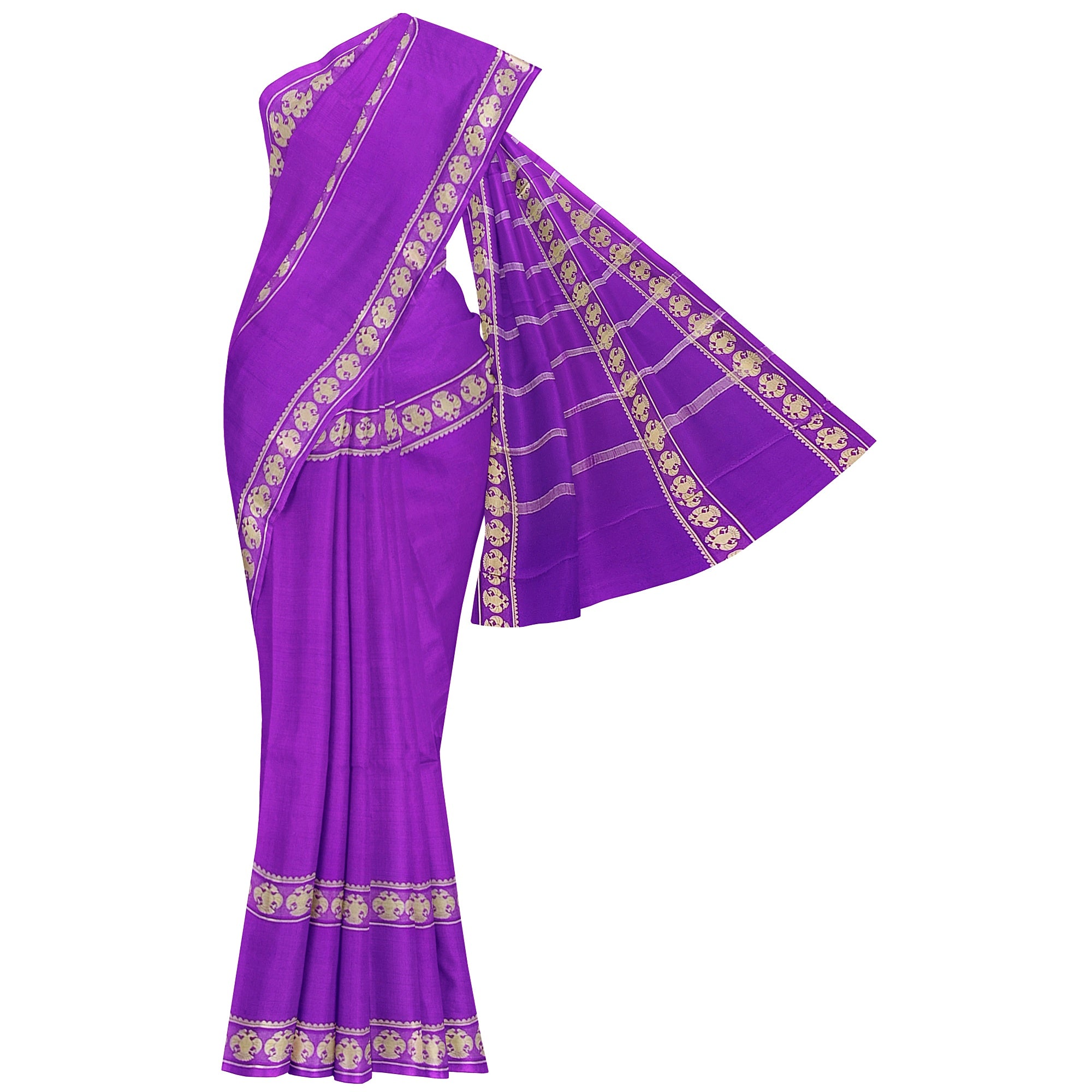 Purple Mysore Silk Saree with Peacock Design