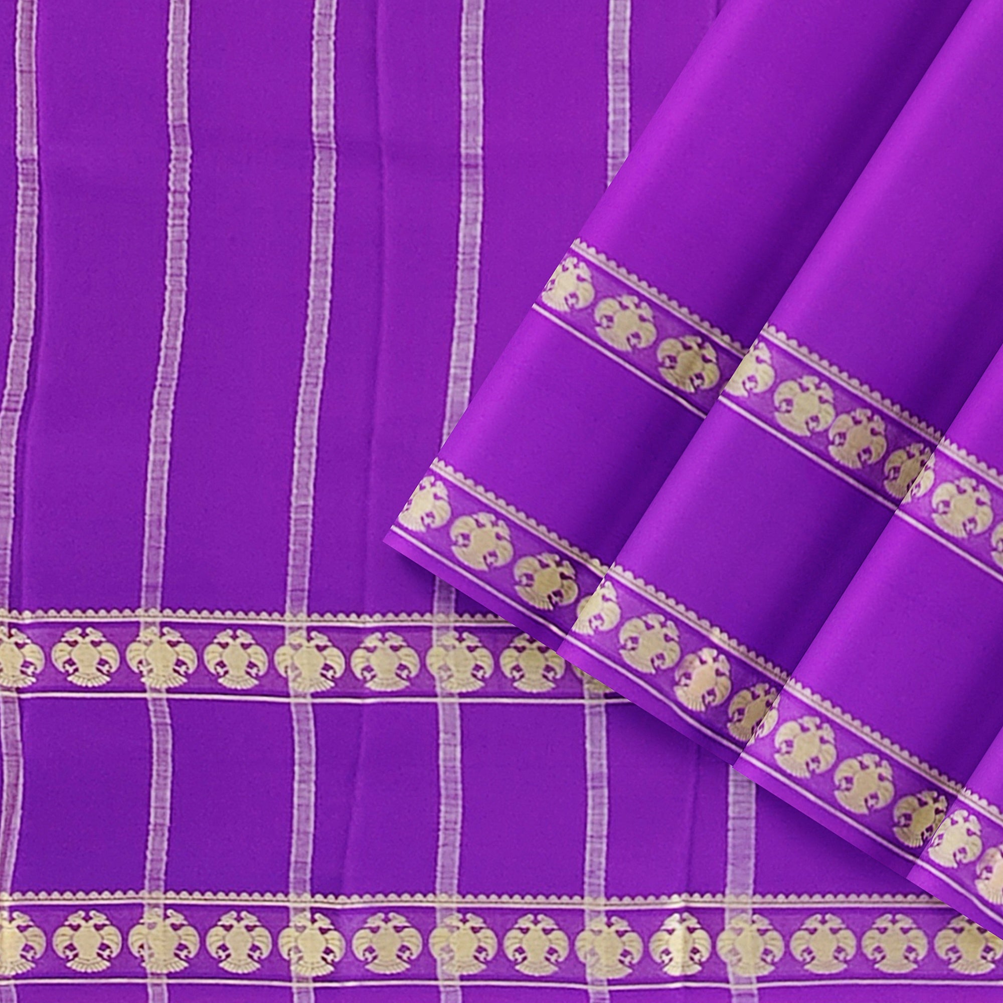 Purple Mysore Silk Saree with Peacock Design
