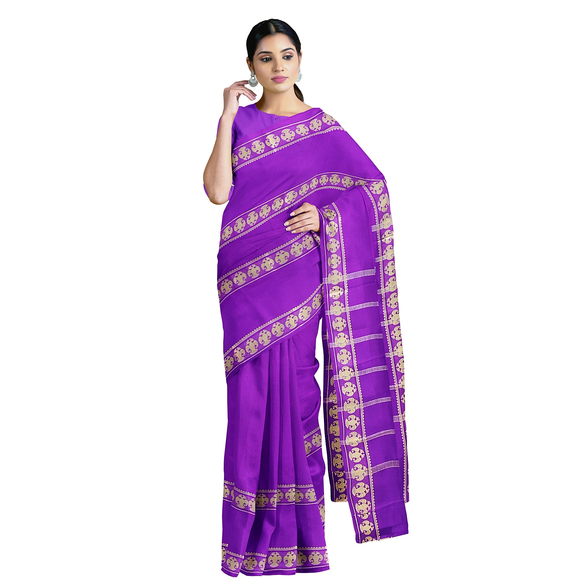 Purple Mysore Silk Saree with Peacock Design