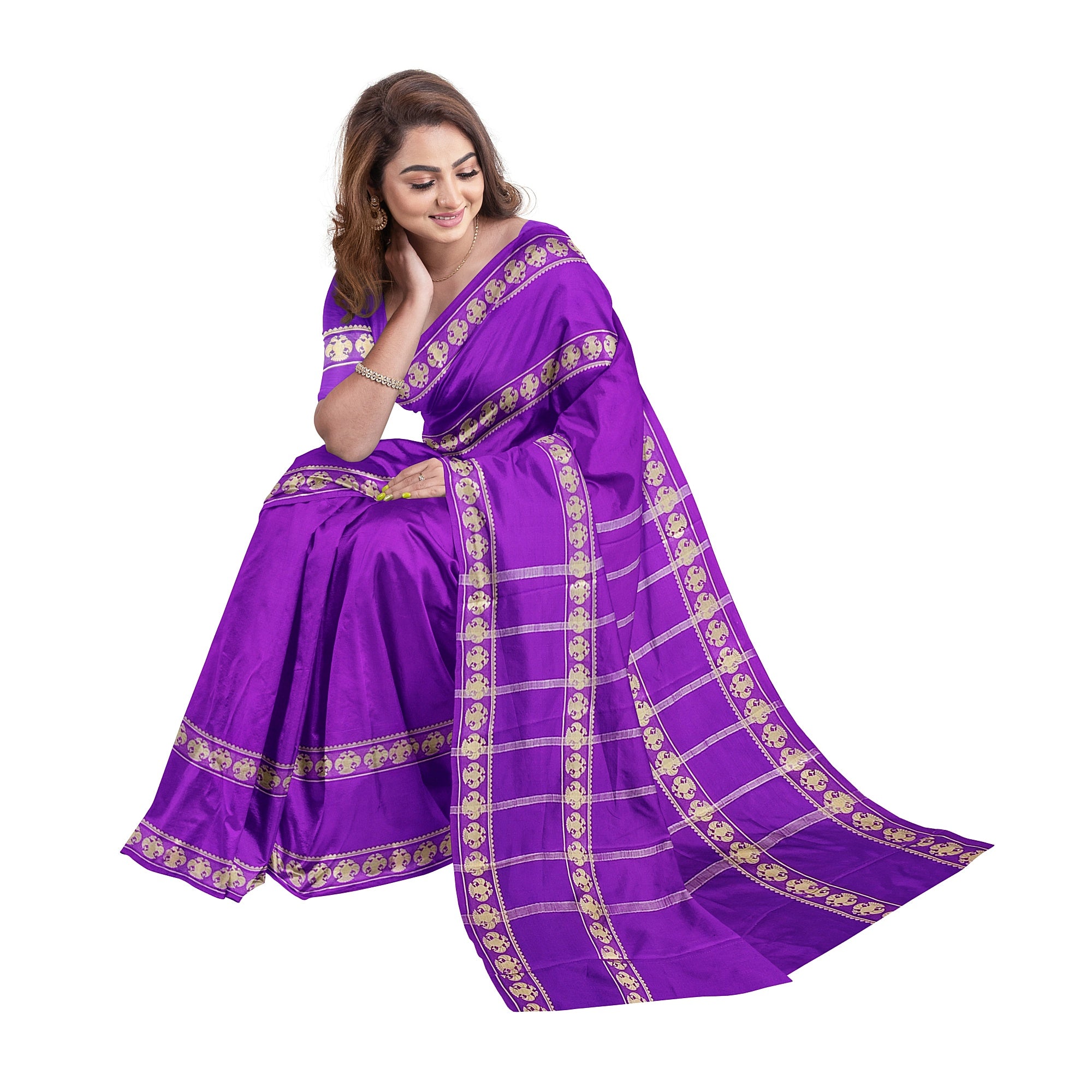Purple Mysore Silk Saree with Peacock Design