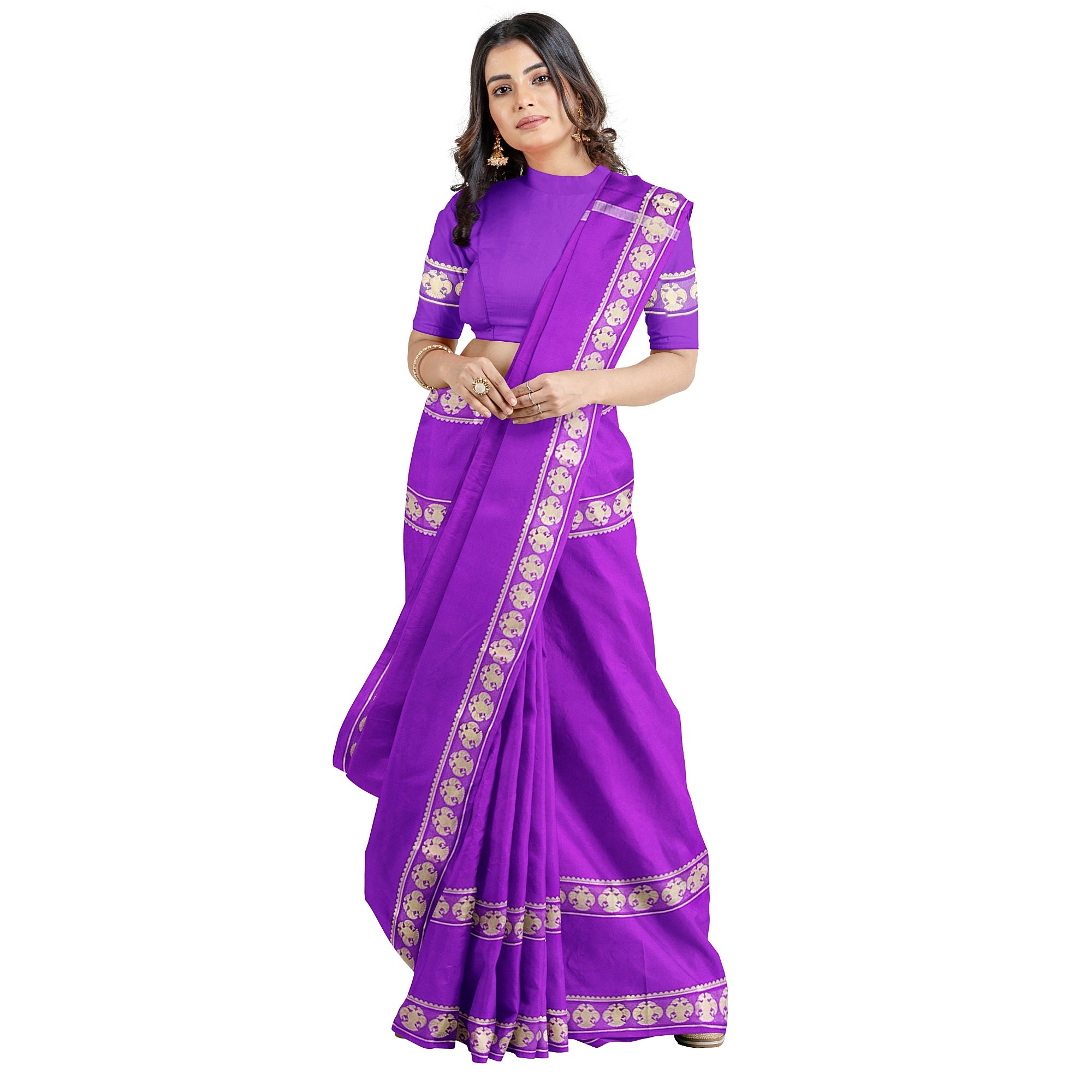 Purple Mysore Silk Saree with Peacock Design