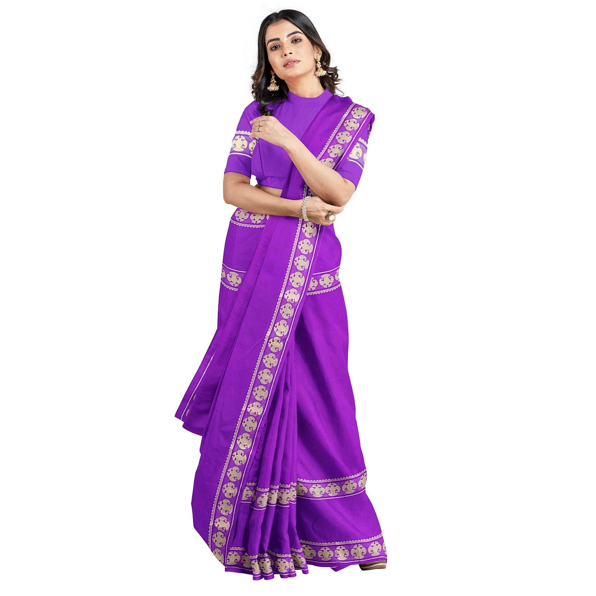 Purple Mysore Silk Saree with Peacock Design