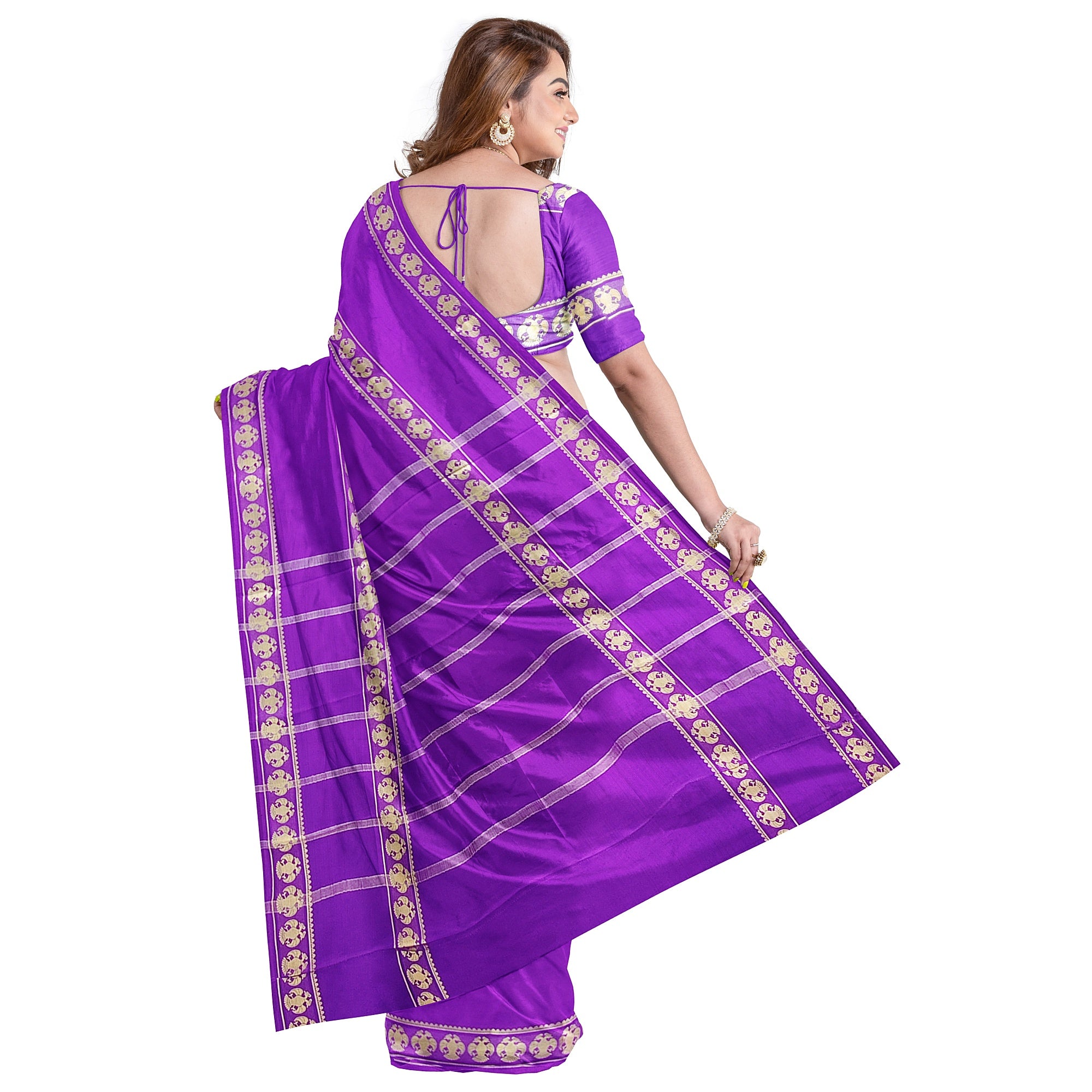 Purple Mysore Silk Saree with Peacock Design