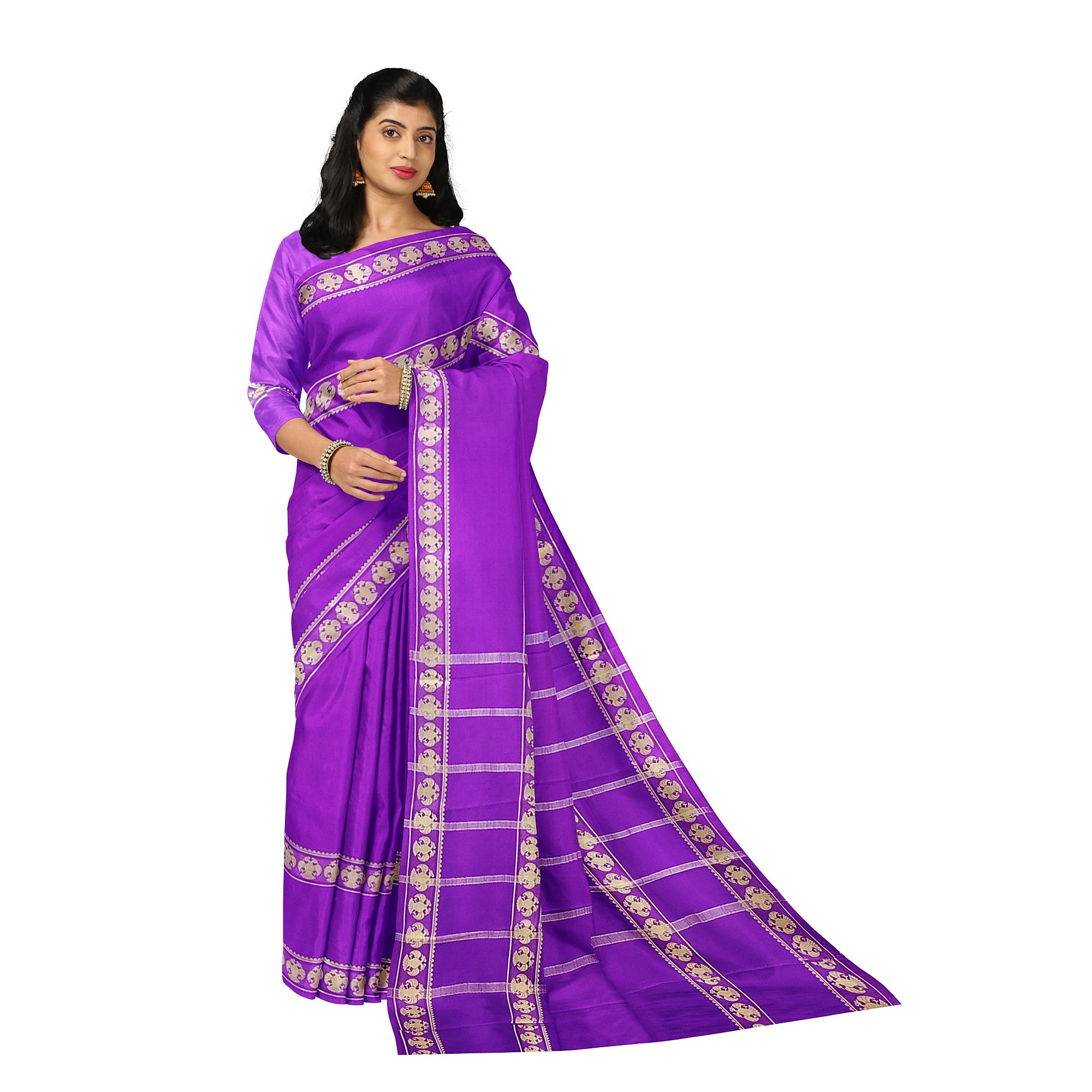 Purple Mysore Silk Saree with Peacock Design