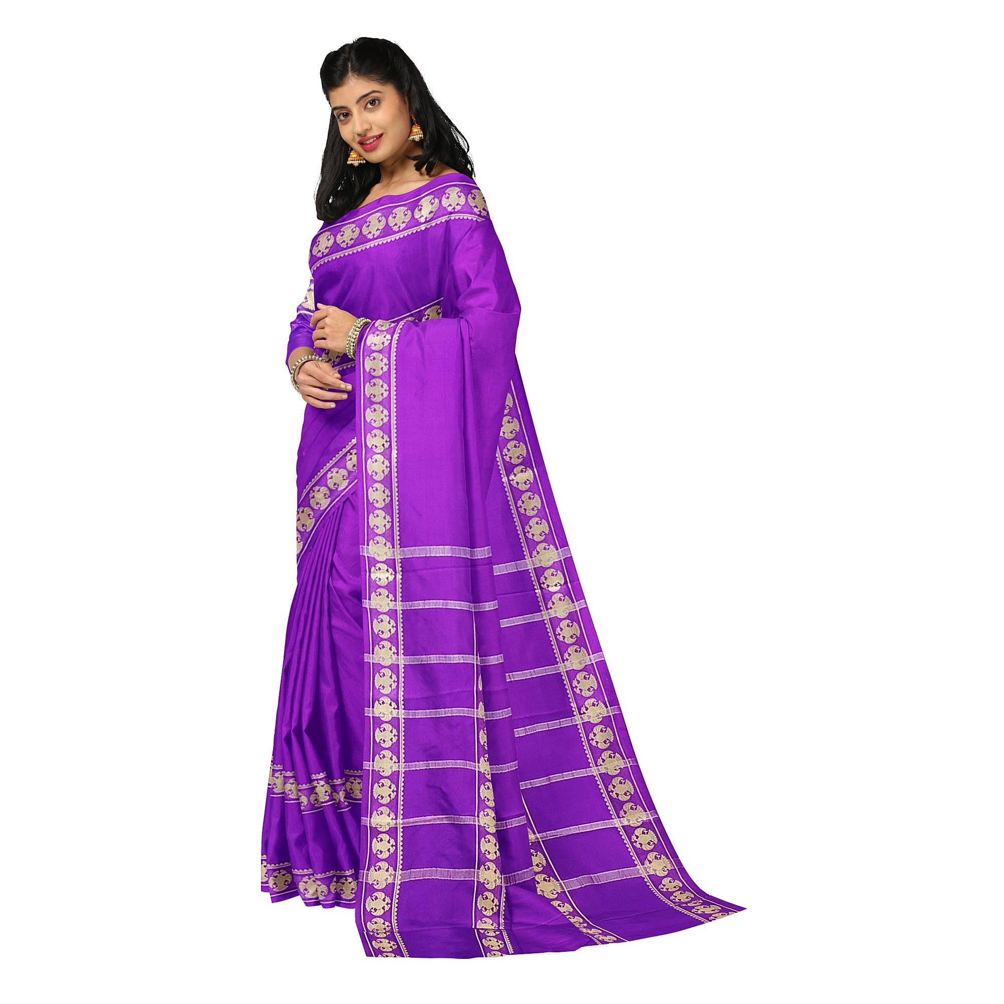 Purple Mysore Silk Saree with Peacock Design