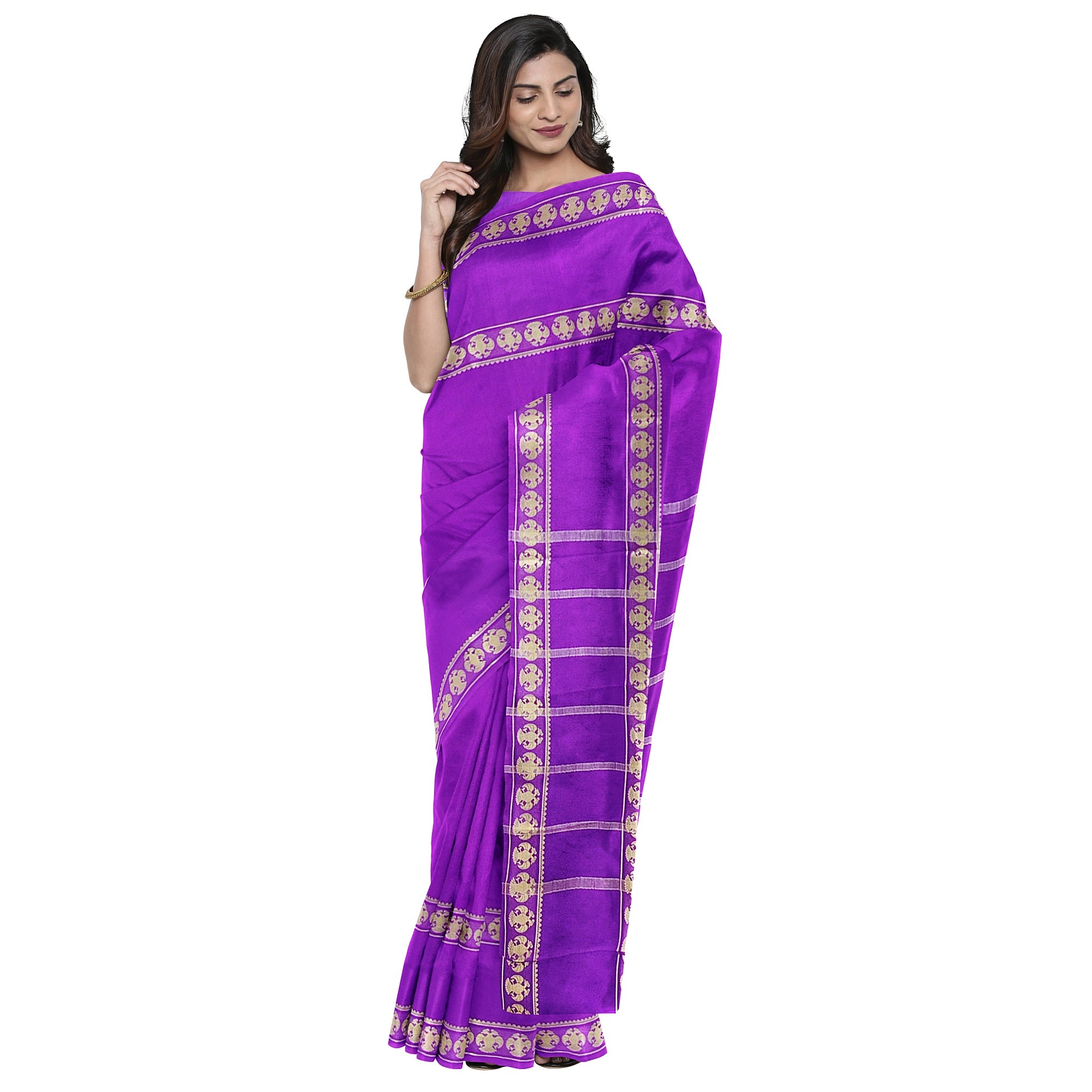 Purple Mysore Silk Saree with Peacock Design