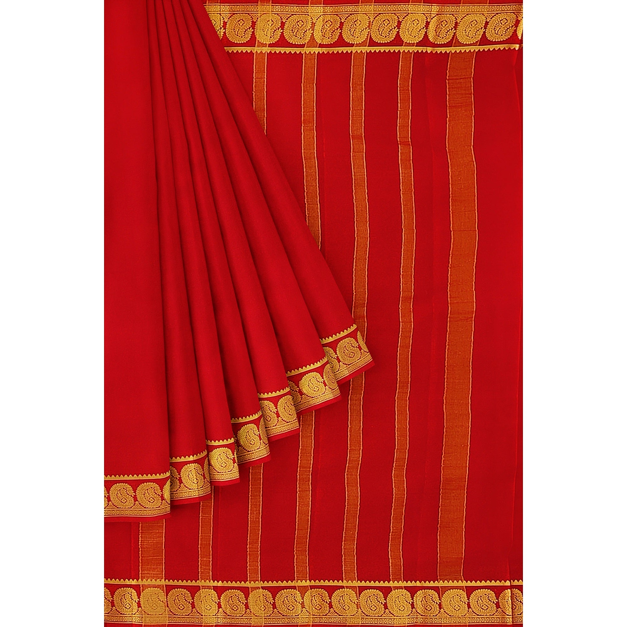 Red Mysore Silk Saree with Mango Border – Shop Online
