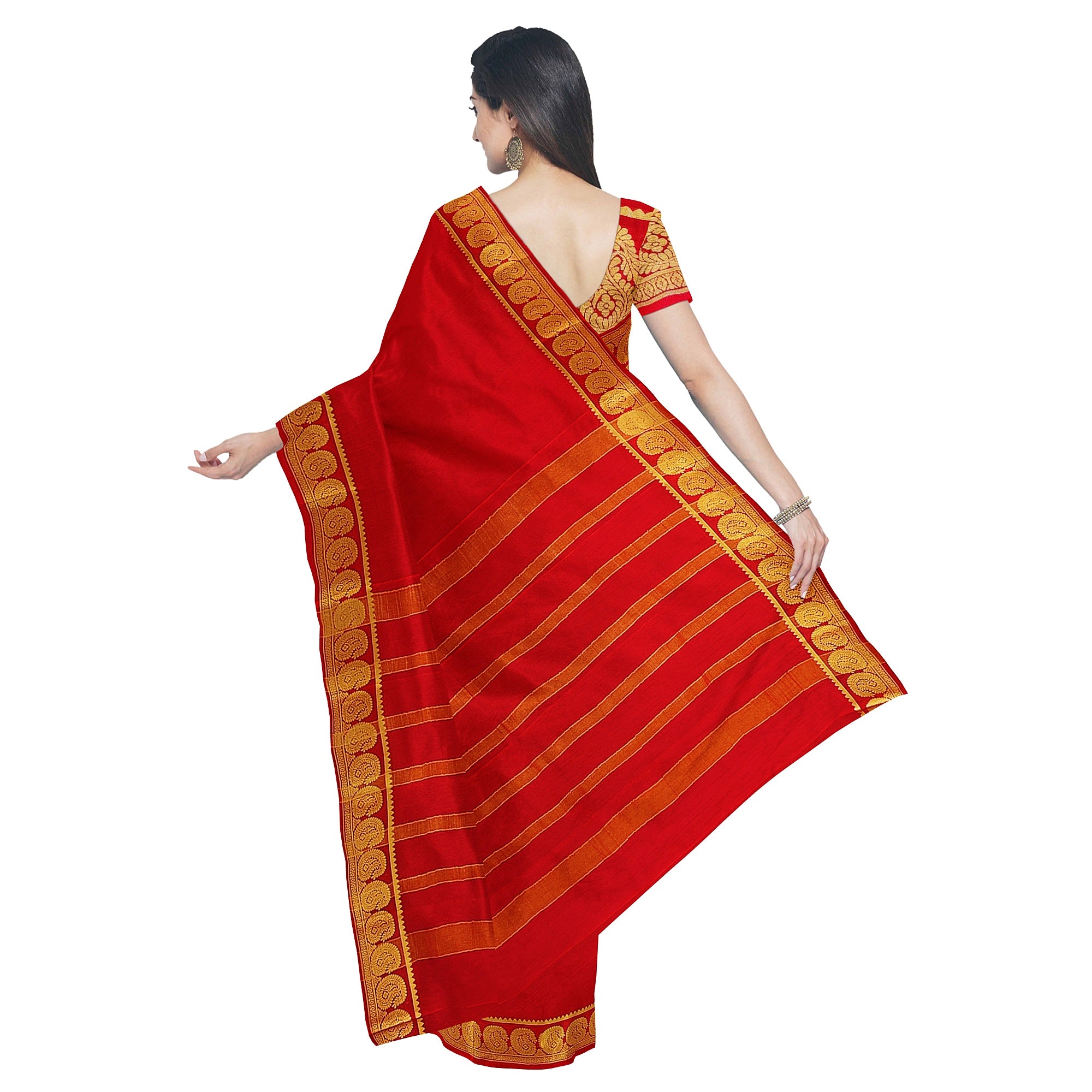 Red Mysore Silk Saree with Mango Border – Shop Online