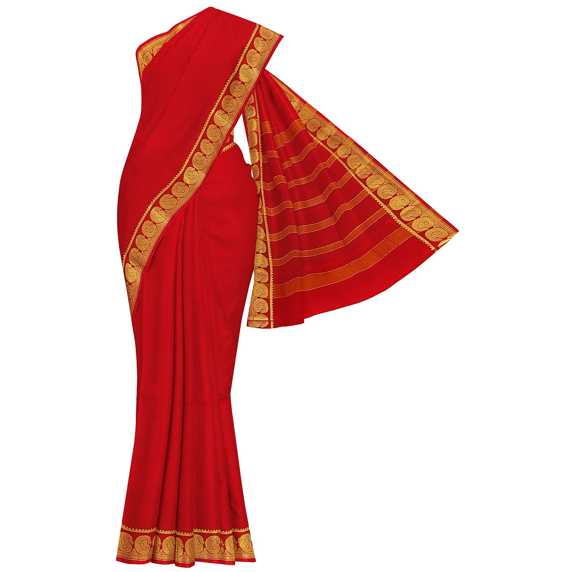 Red Mysore Silk Saree with Mango Border – Shop Online