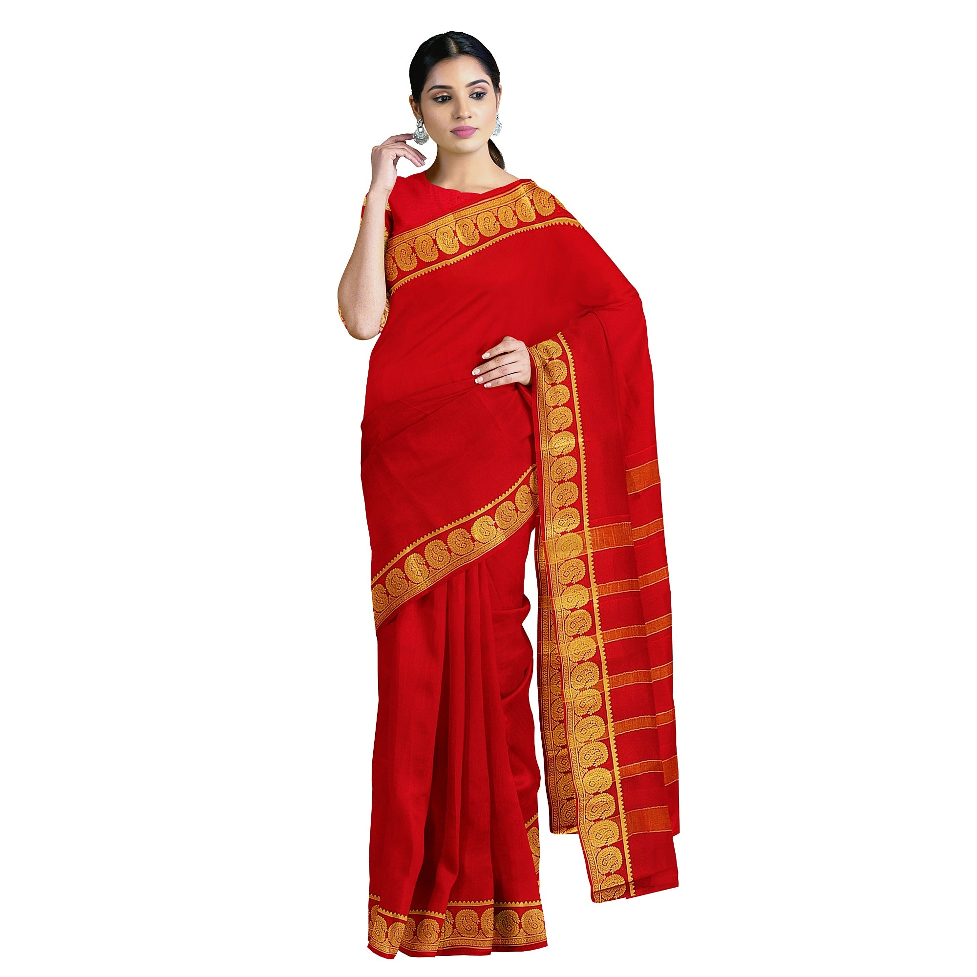 Red Mysore Silk Saree with Mango Border – Shop Online