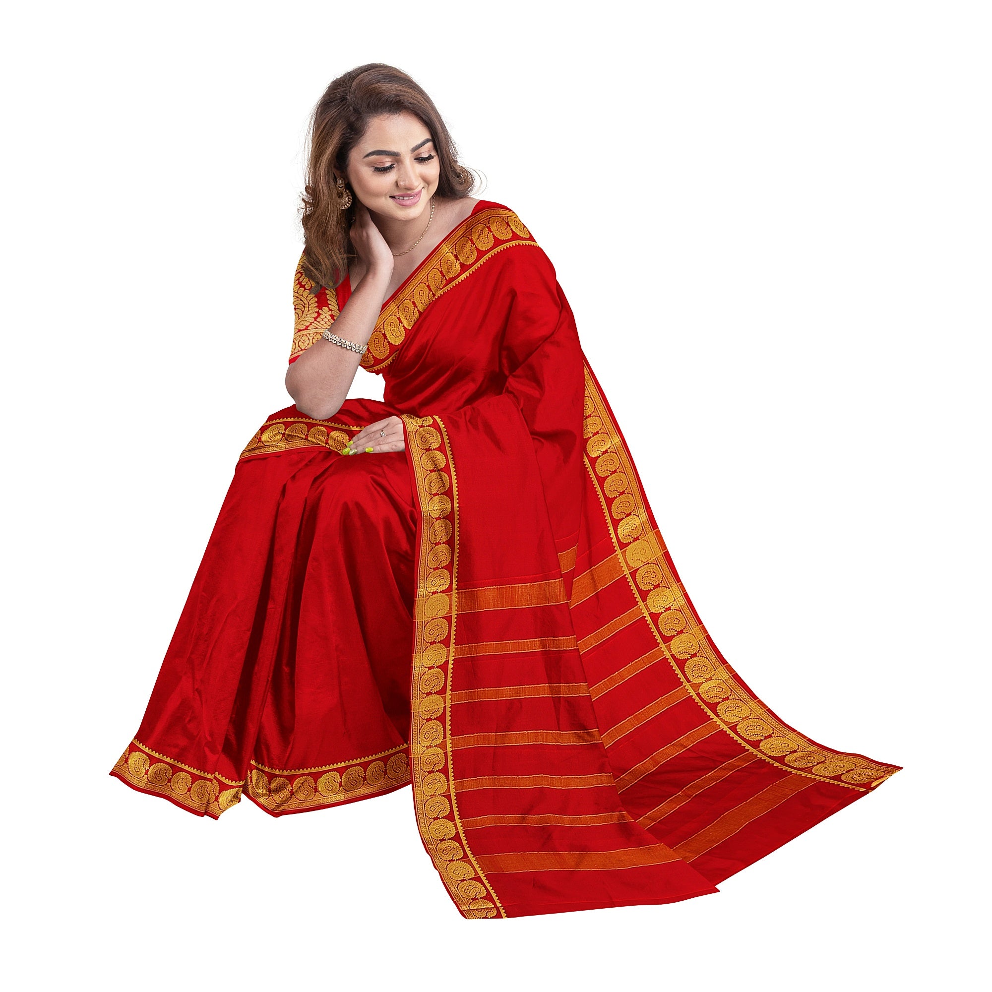 Red Mysore Silk Saree with Mango Border – Shop Online