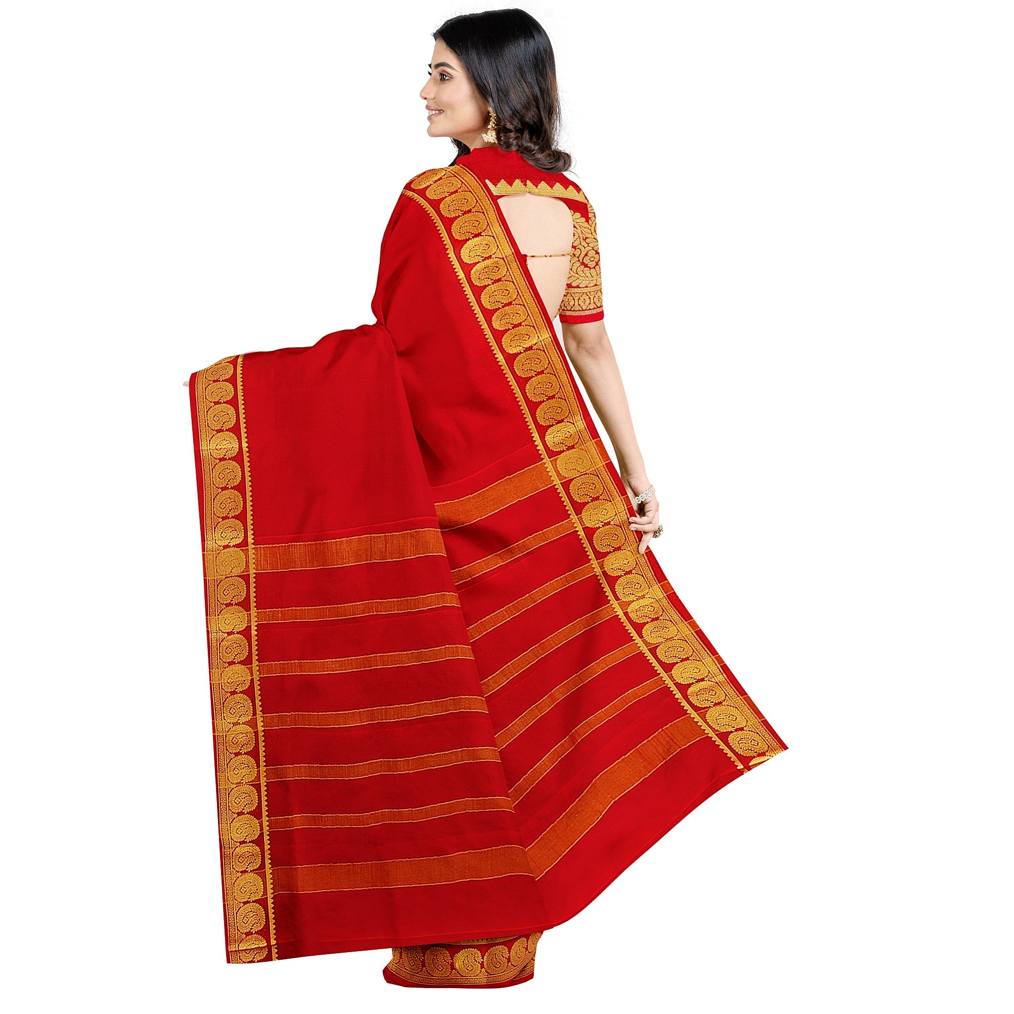 Red Mysore Silk Saree with Mango Border – Shop Online