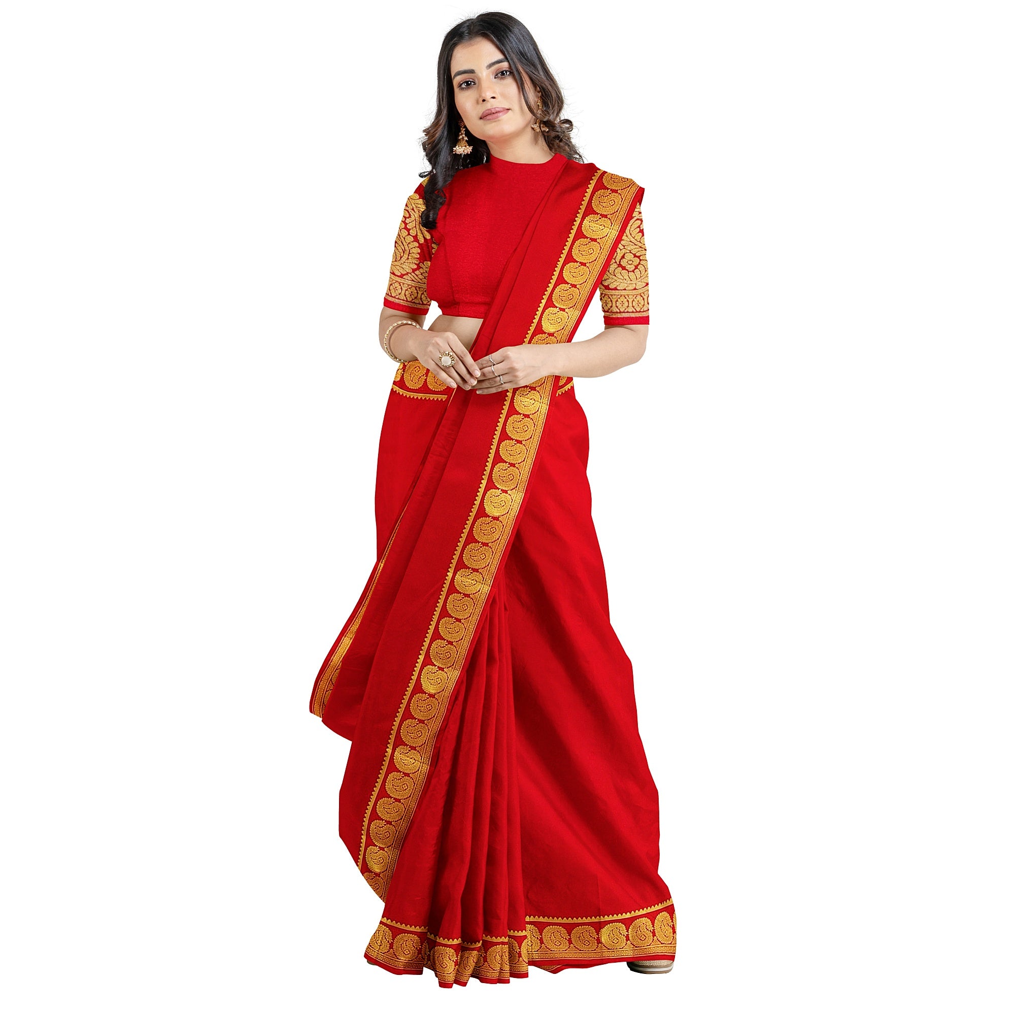 Red Mysore Silk Saree with Mango Border – Shop Online