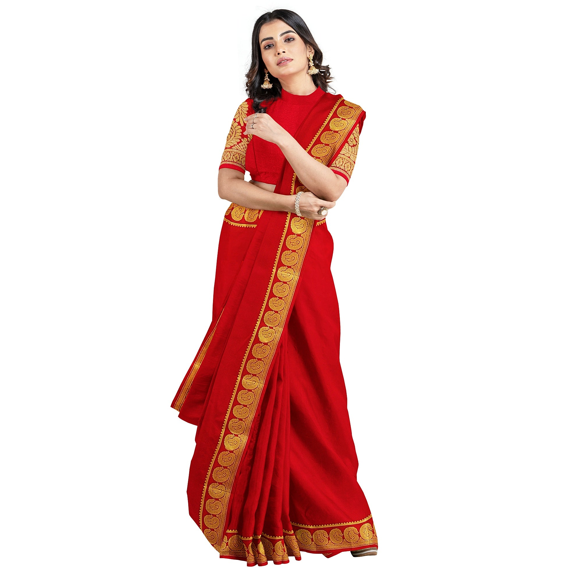 Red Mysore Silk Saree with Mango Border – Shop Online