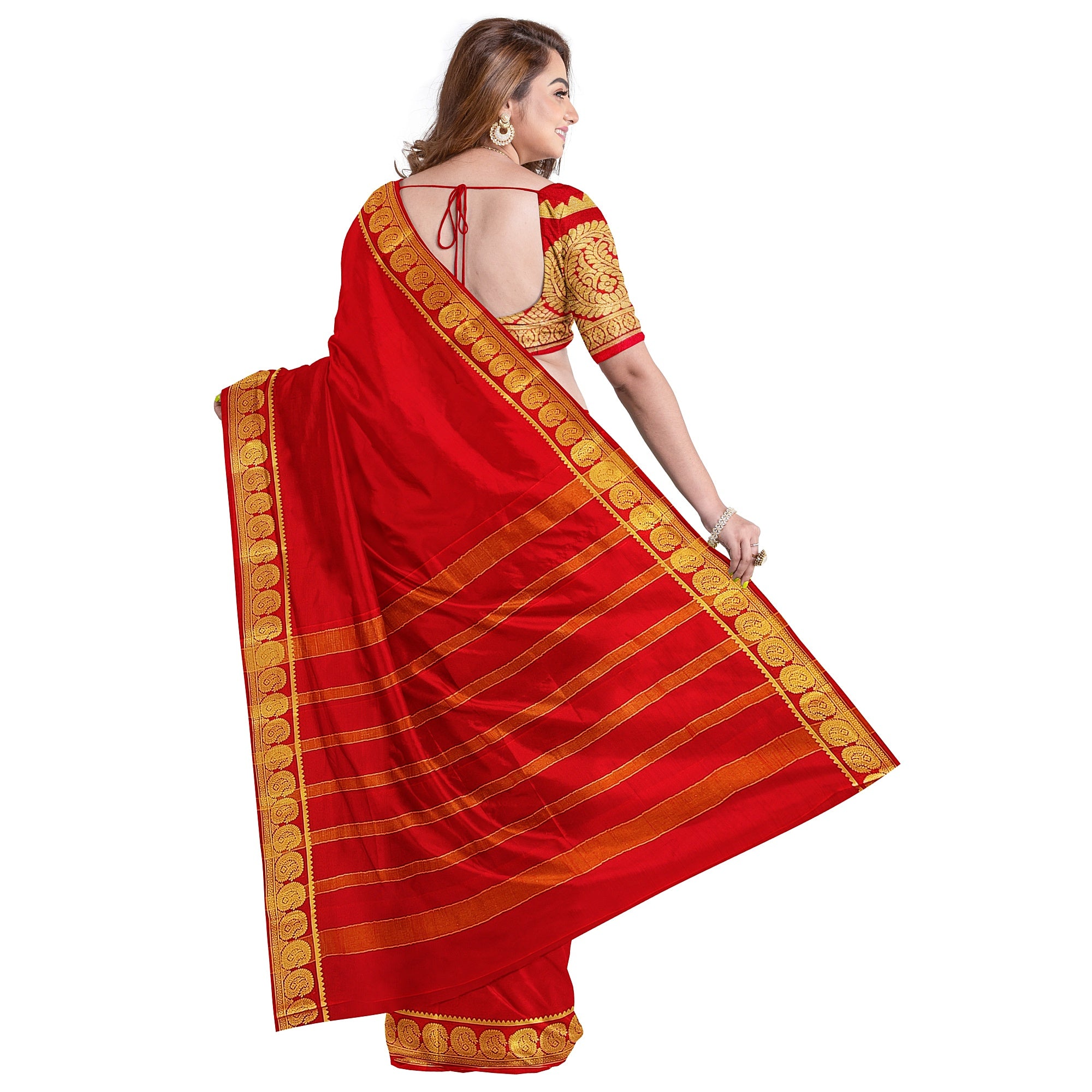 Red Mysore Silk Saree with Mango Border – Shop Online