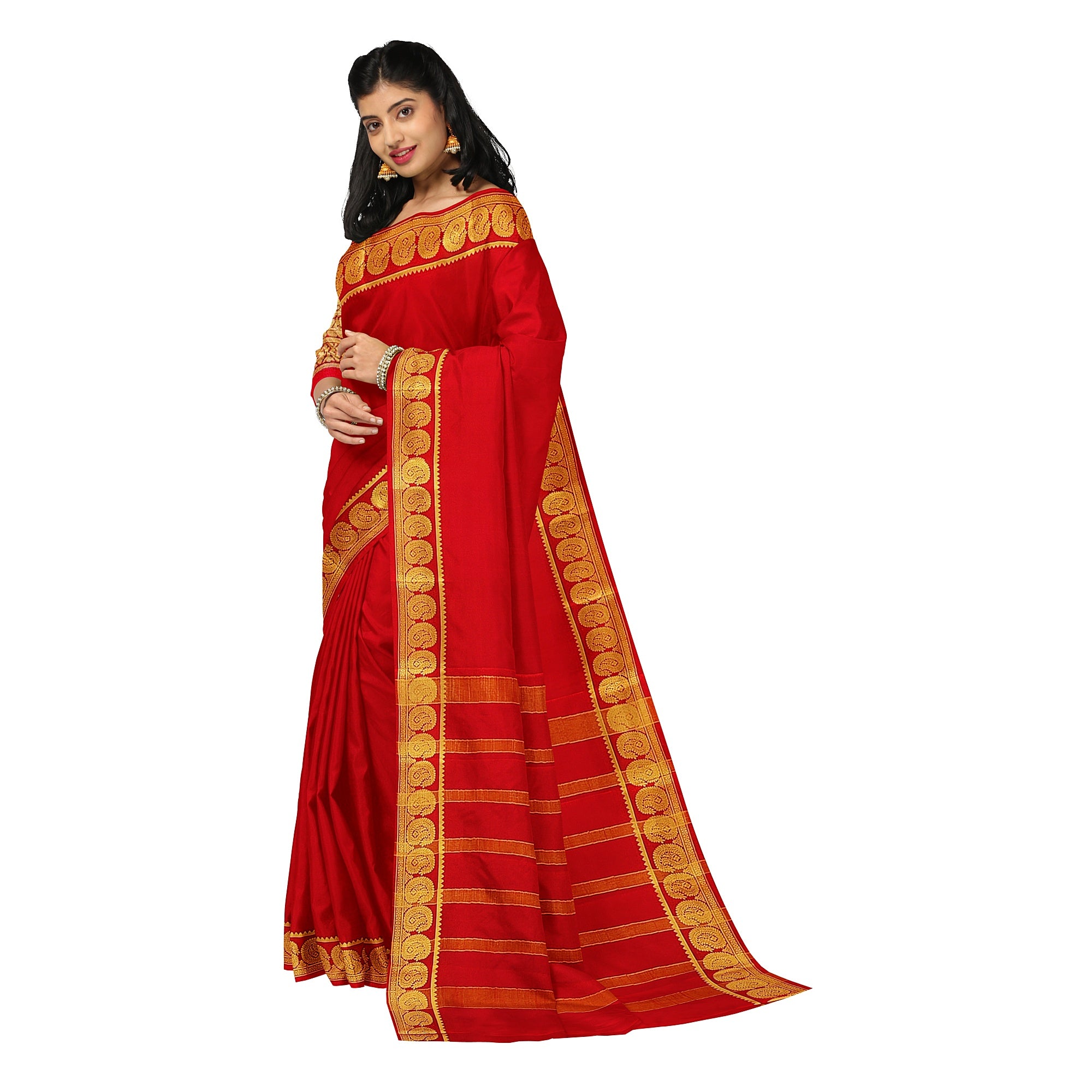 Red Mysore Silk Saree with Mango Border – Shop Online