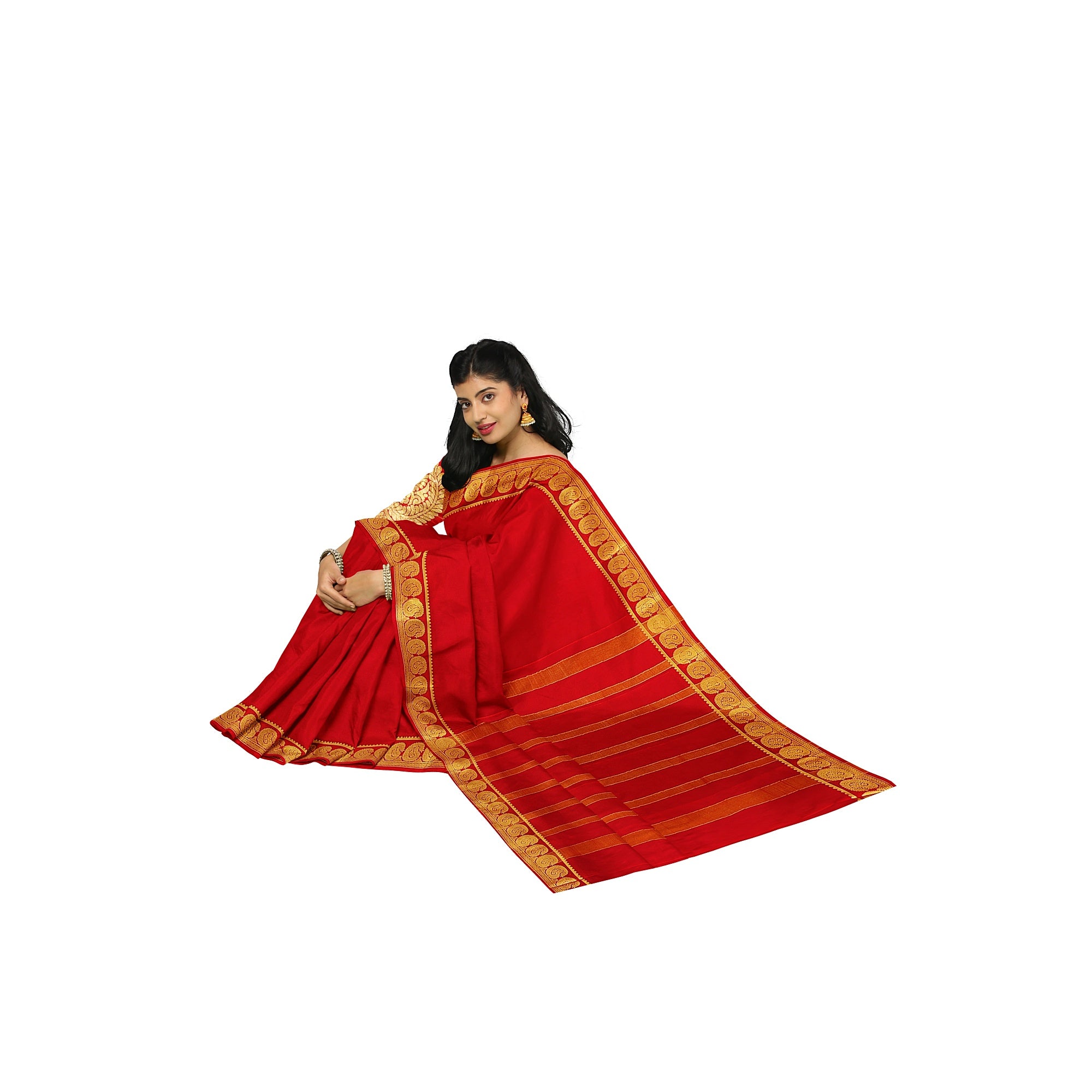 Red Mysore Silk Saree with Mango Border – Shop Online