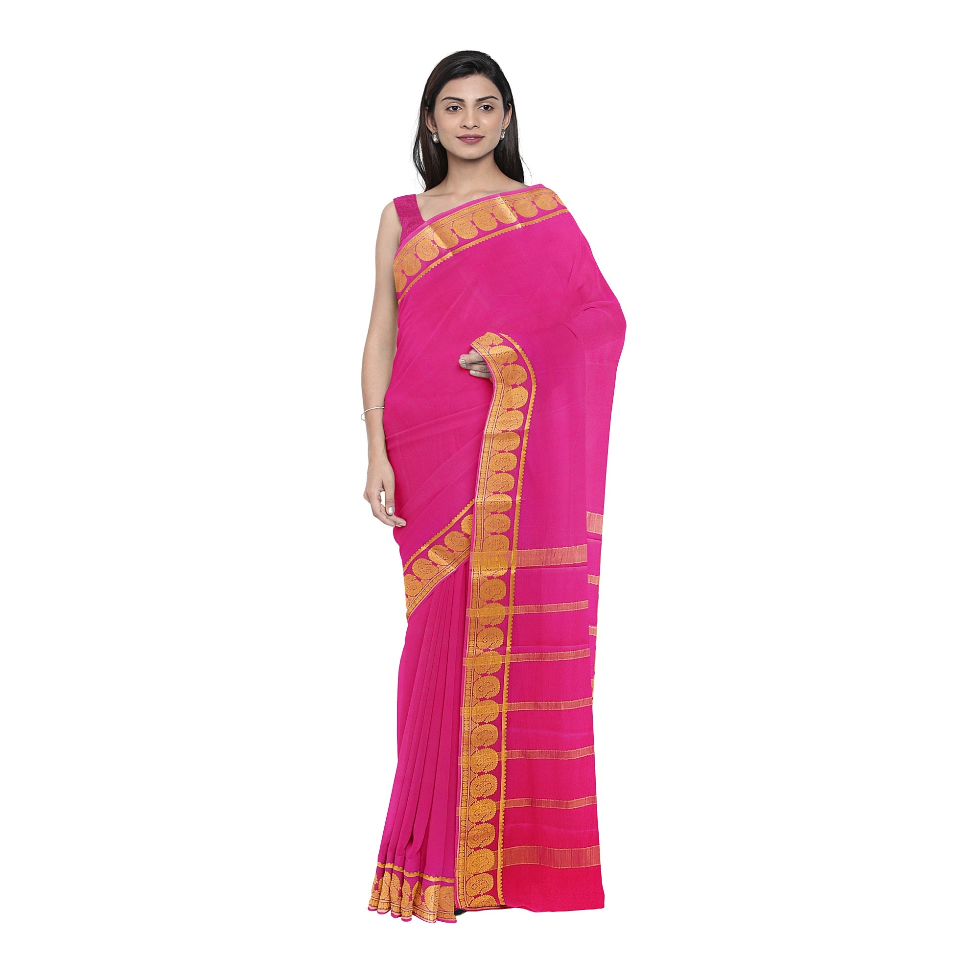 Light Pink Mysore Silk Saree with Mango Zari Border