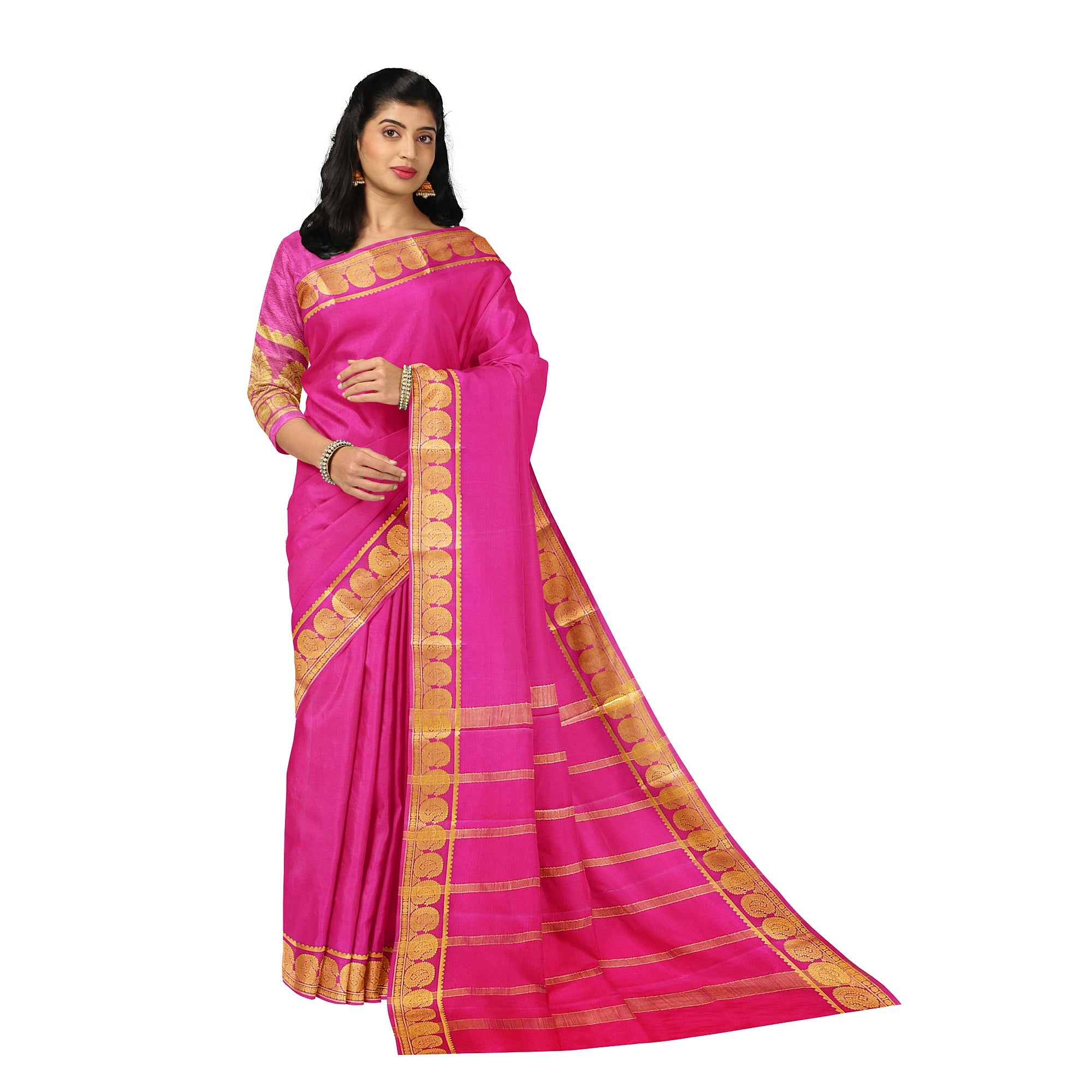 Light Pink Mysore Silk Saree with Mango Zari Border