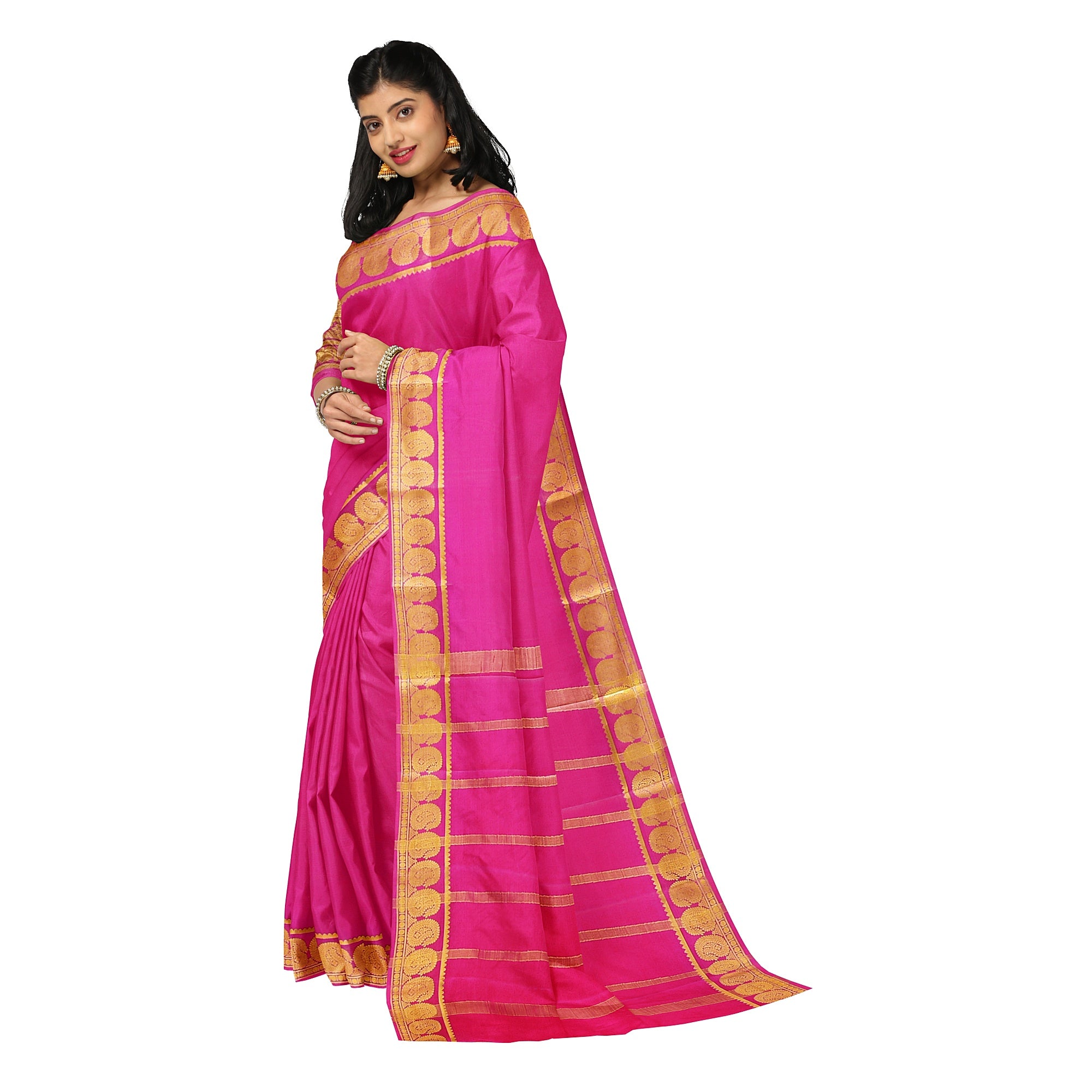 Light Pink Mysore Silk Saree with Mango Zari Border