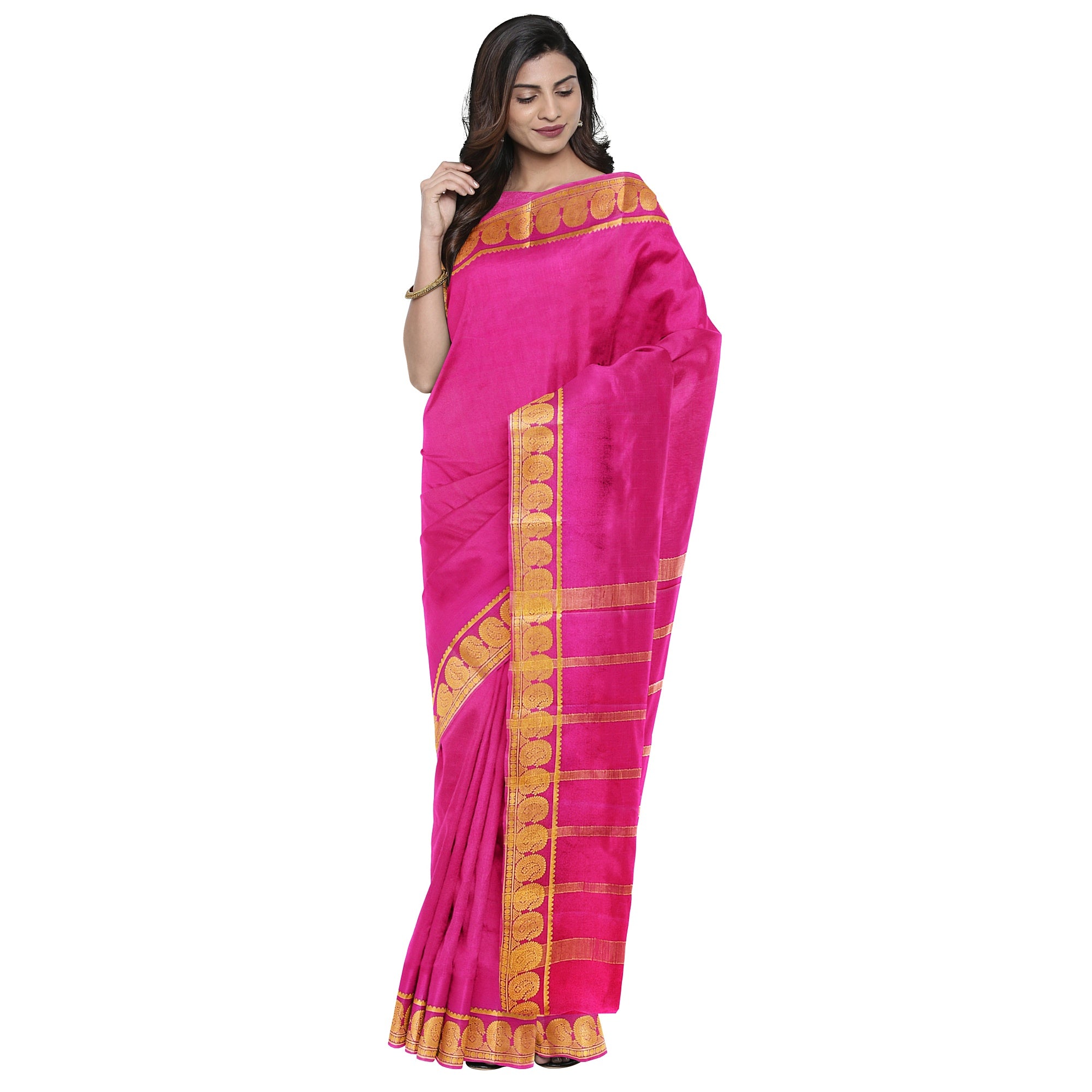 Light Pink Mysore Silk Saree with Mango Zari Border