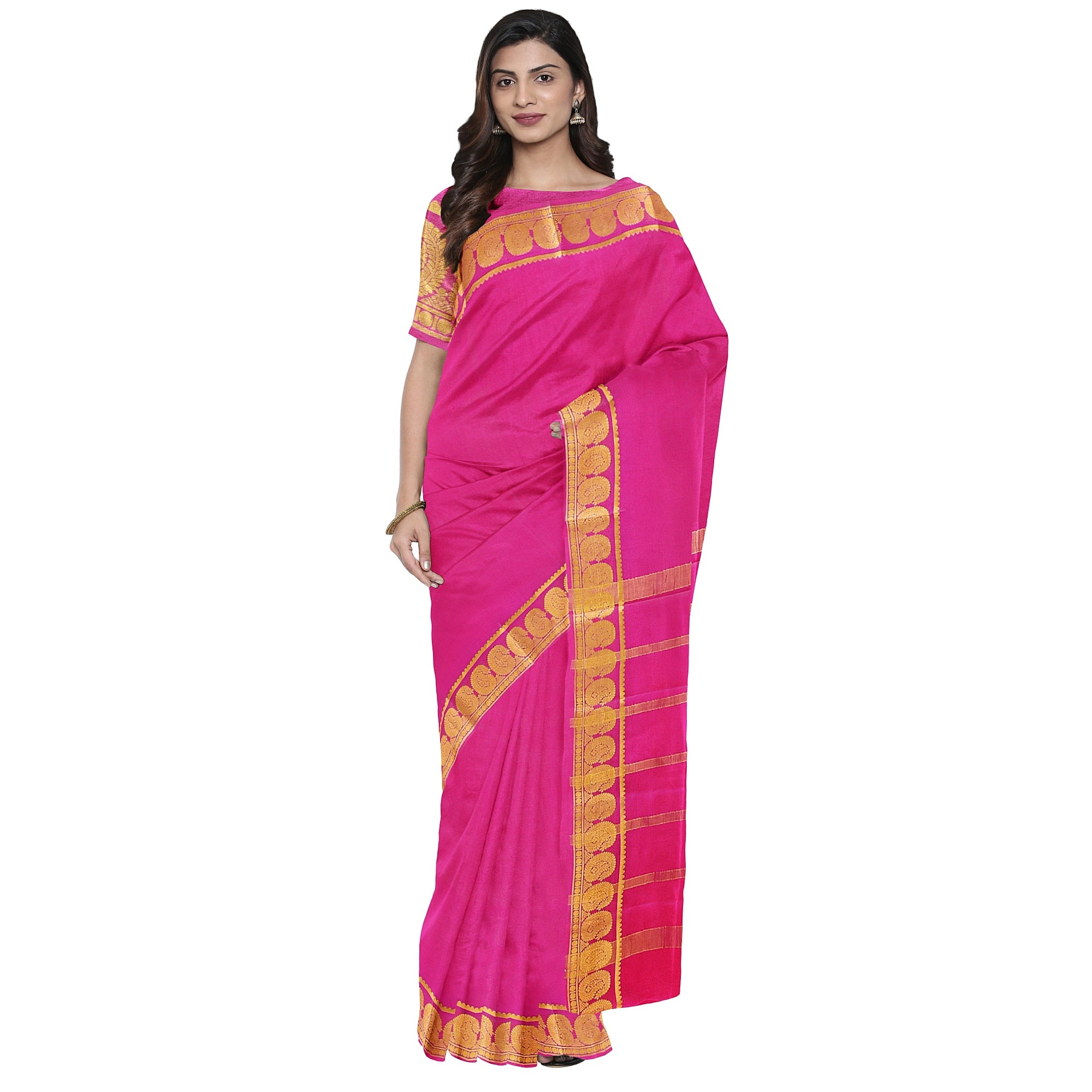 Light Pink Mysore Silk Saree with Mango Zari Border