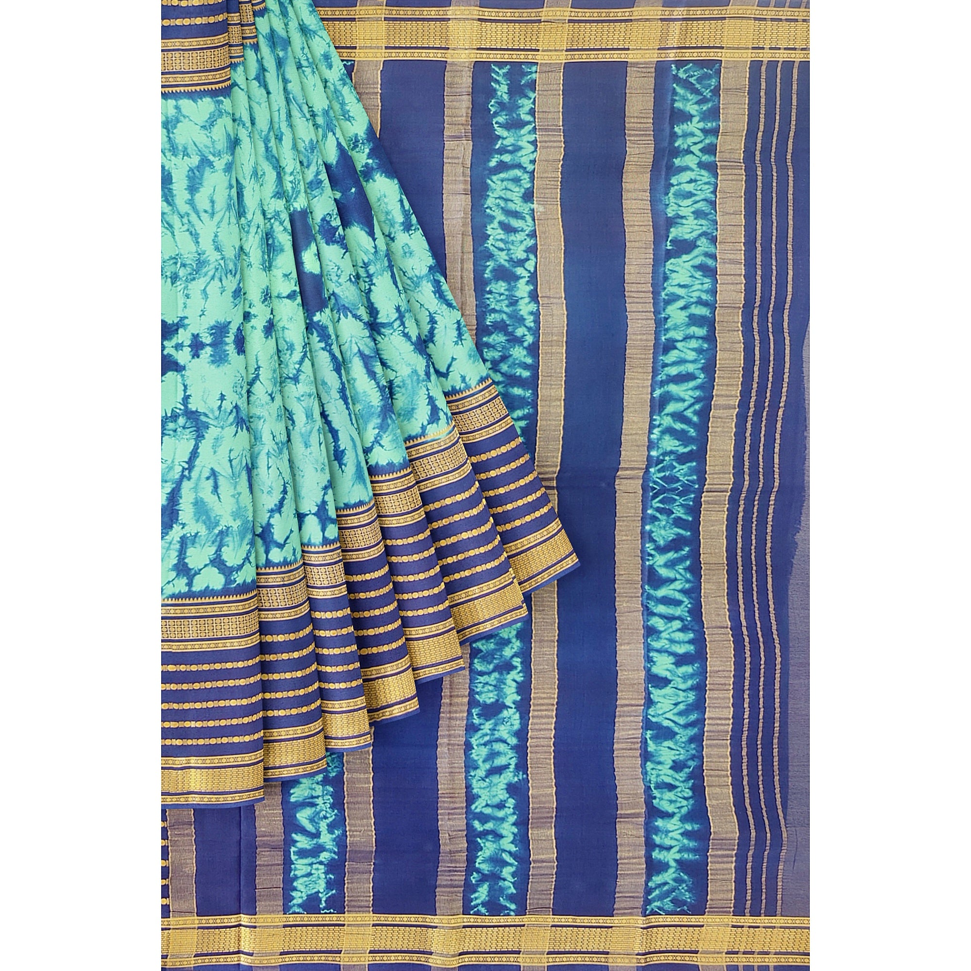 Navy Blue Mysore Silk Saree with Dying Work – New Arrival