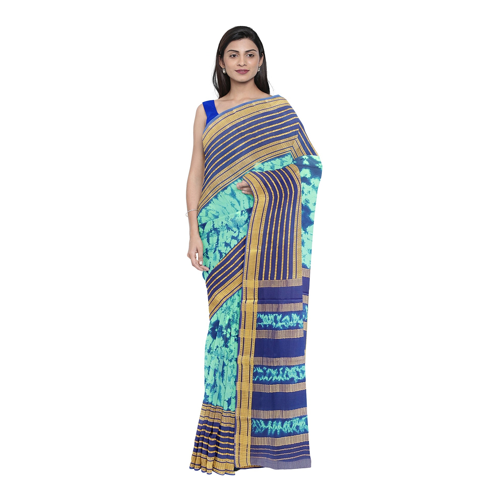 Navy Blue Mysore Silk Saree with Dying Work – New Arrival