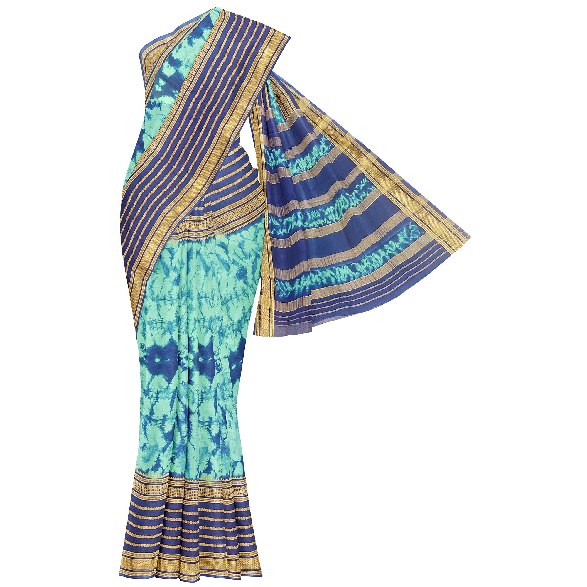 Navy Blue Mysore Silk Saree with Dying Work – New Arrival