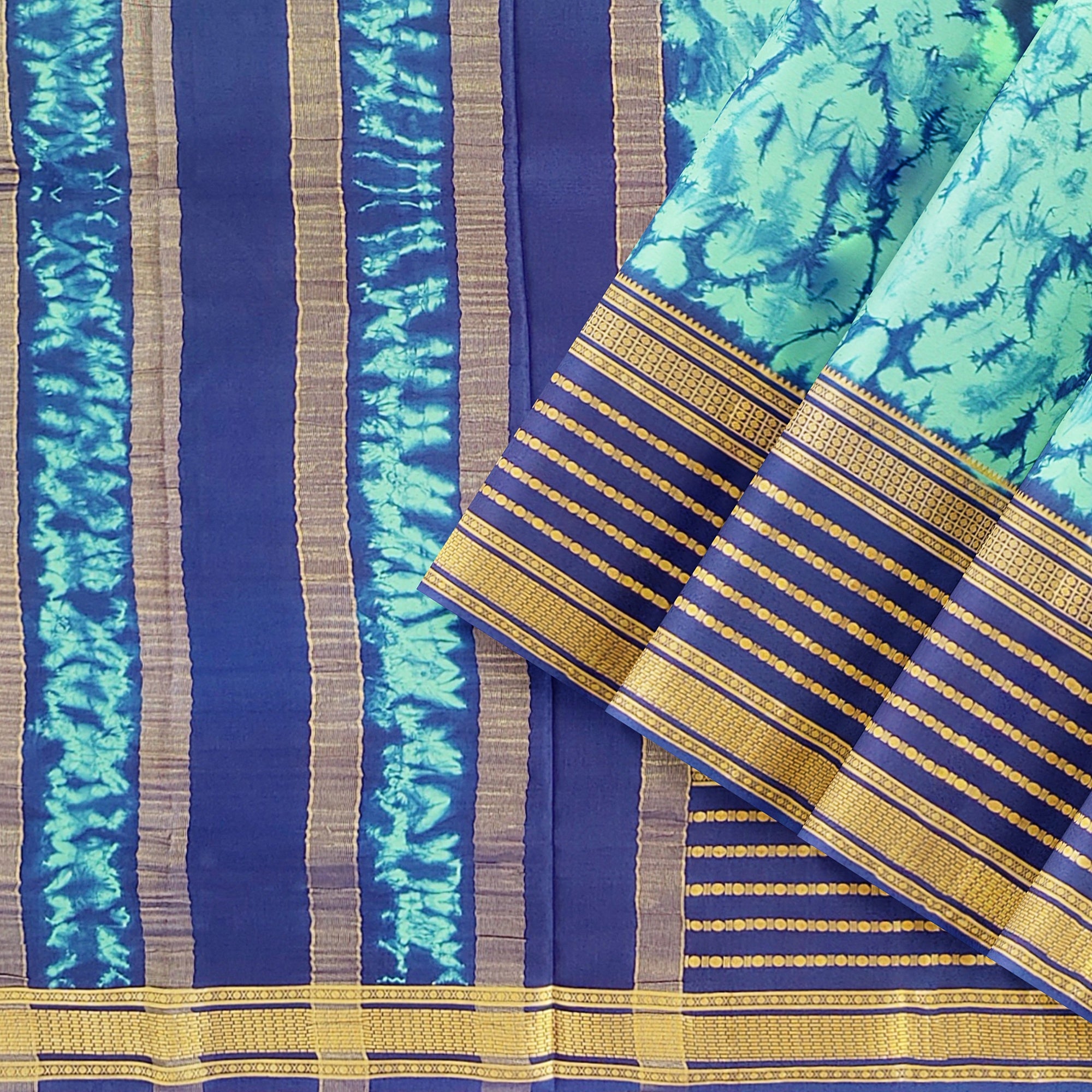 Navy Blue Mysore Silk Saree with Dying Work – New Arrival