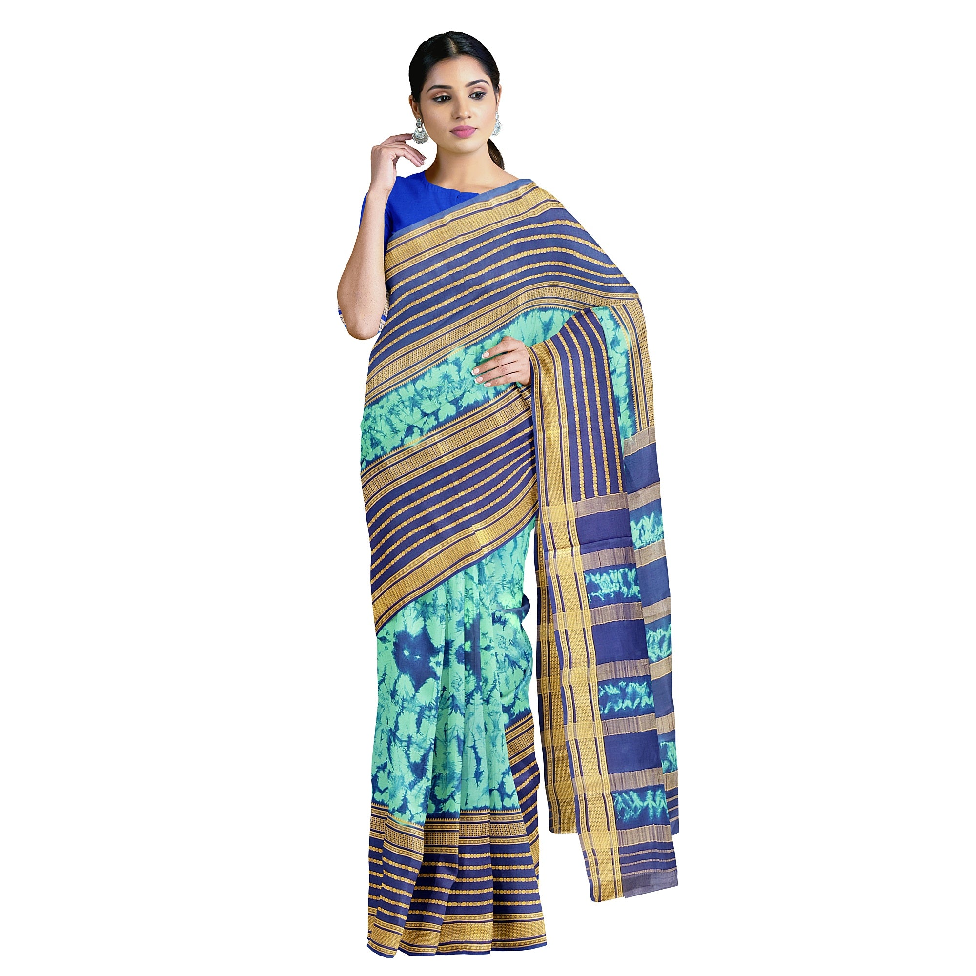 Navy Blue Mysore Silk Saree with Dying Work – New Arrival