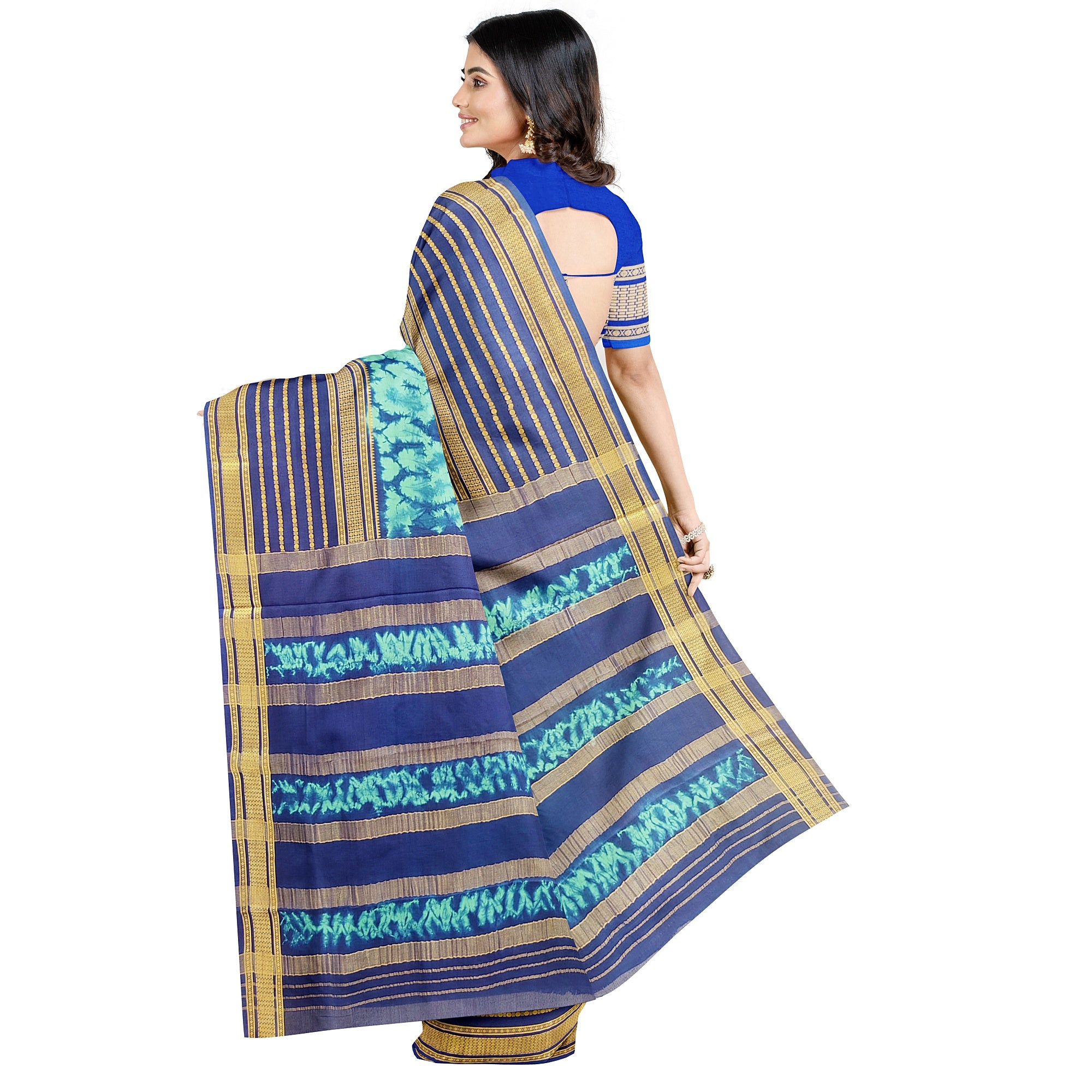 Navy Blue Mysore Silk Saree with Dying Work – New Arrival