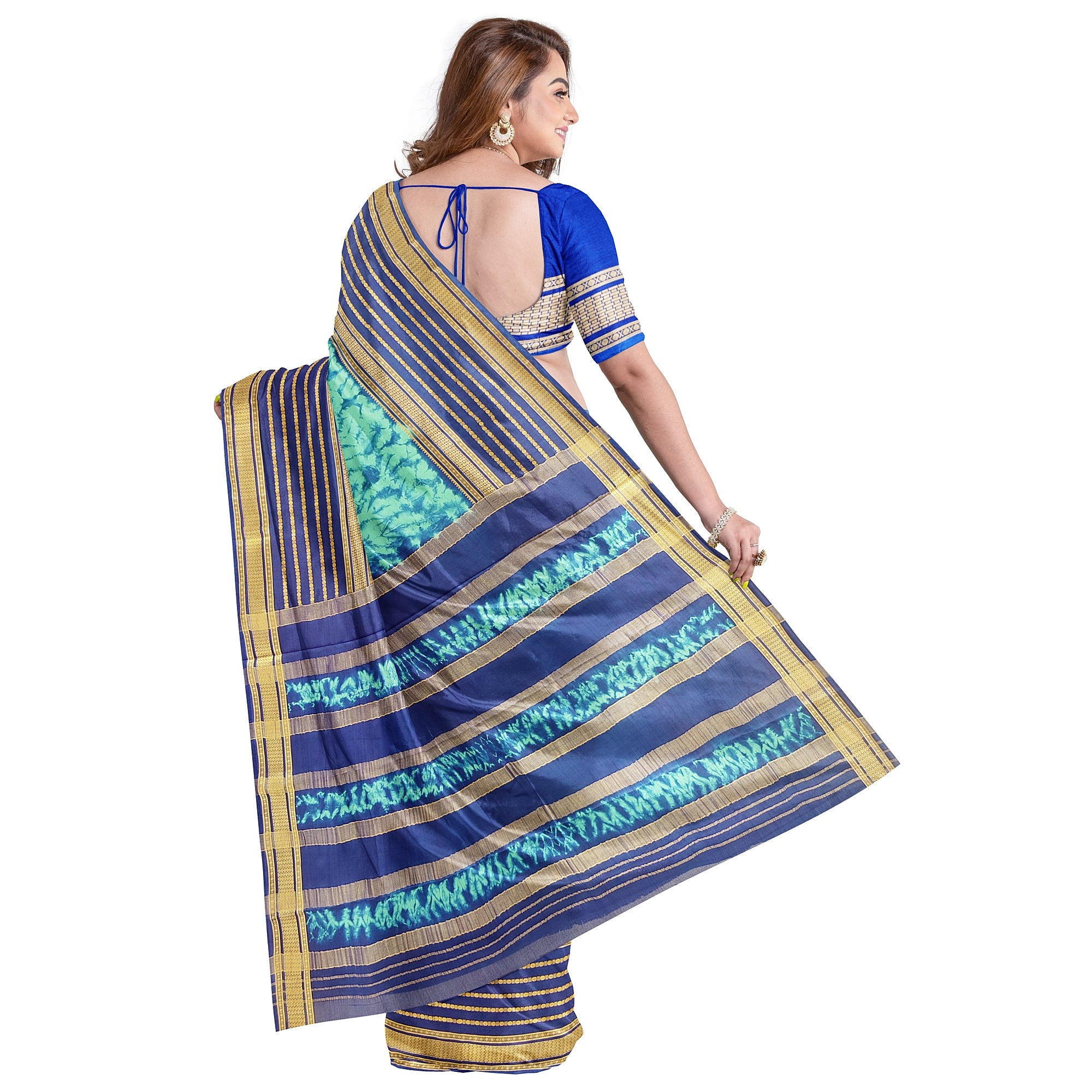 Navy Blue Mysore Silk Saree with Dying Work – New Arrival