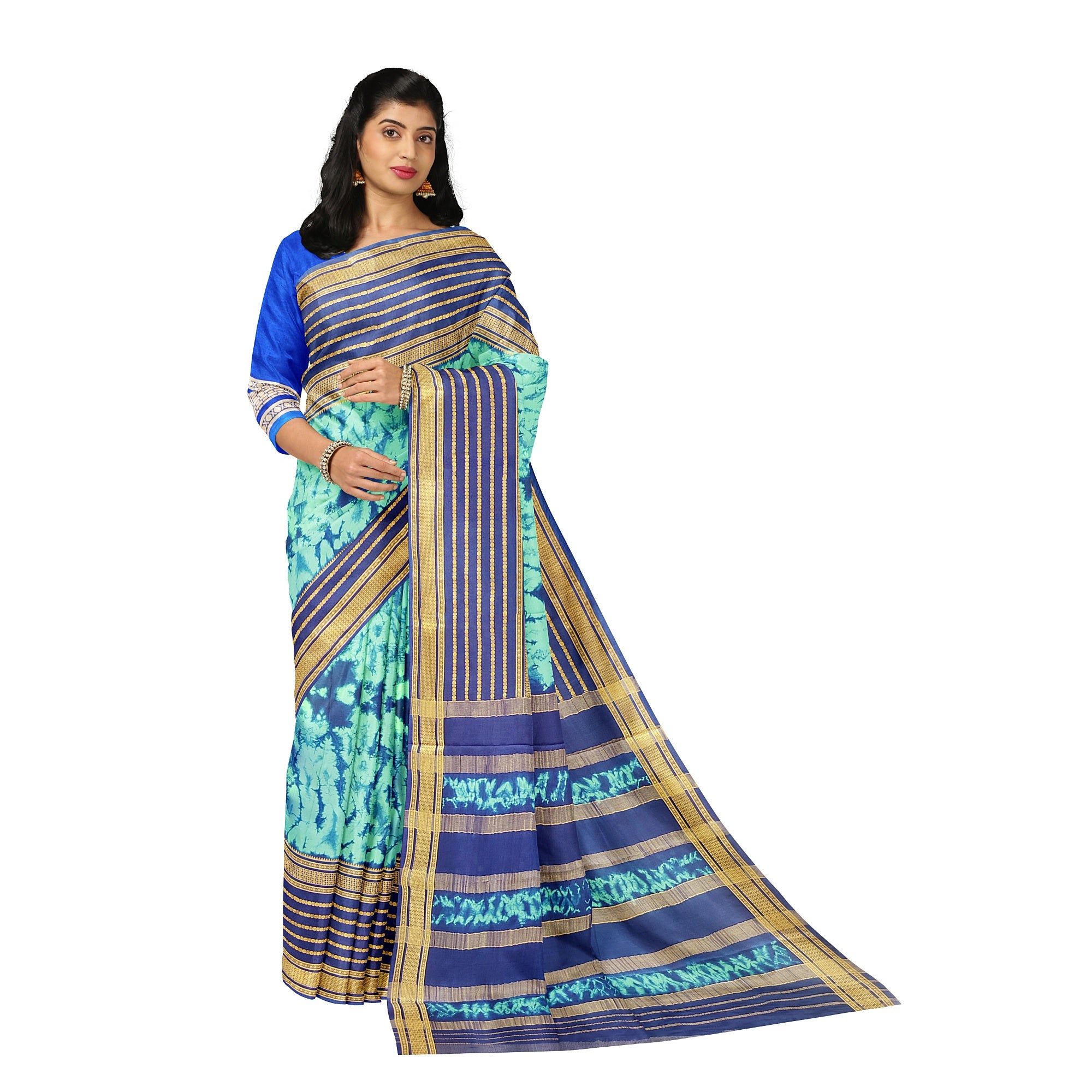 Navy Blue Mysore Silk Saree with Dying Work – New Arrival