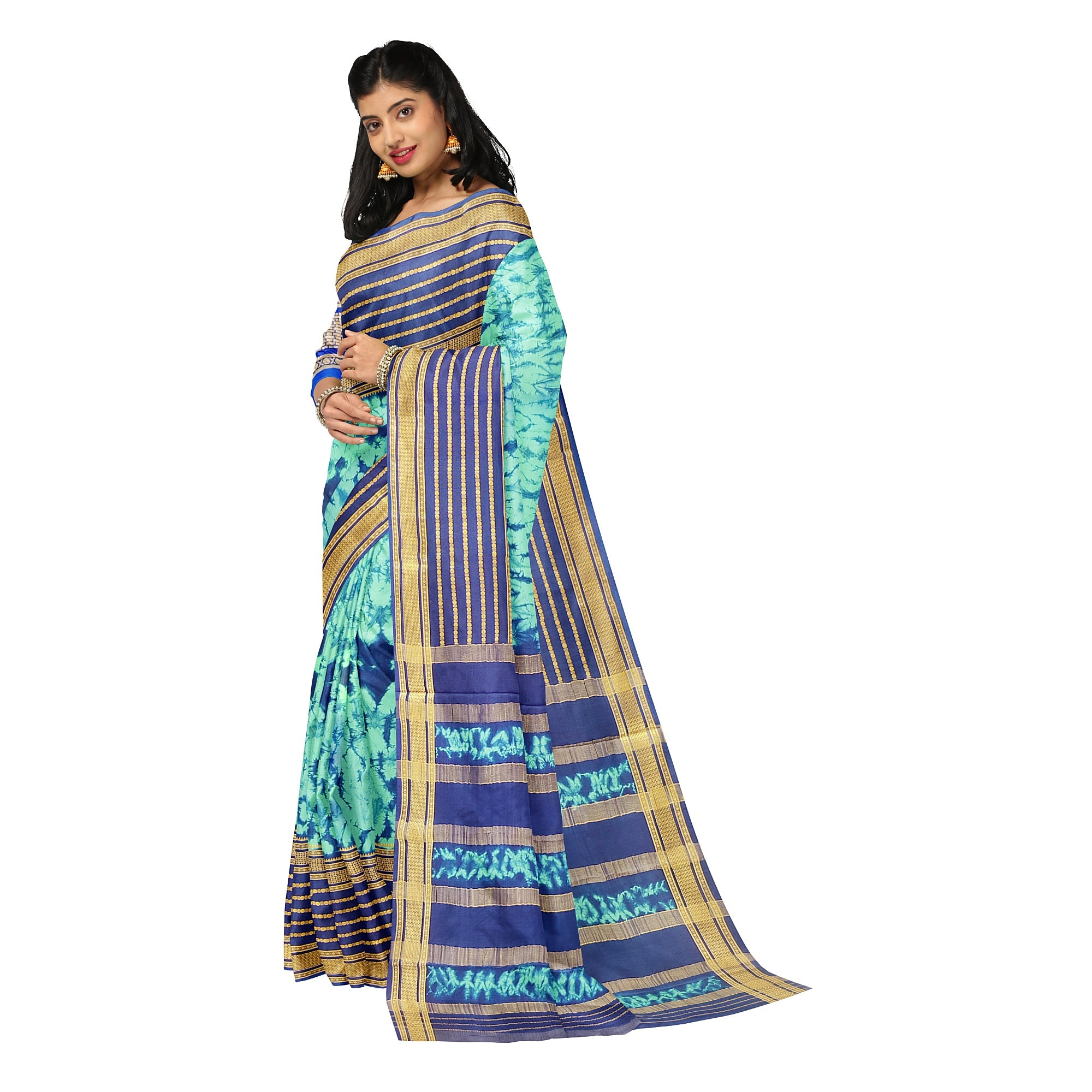 Navy Blue Mysore Silk Saree with Dying Work – New Arrival