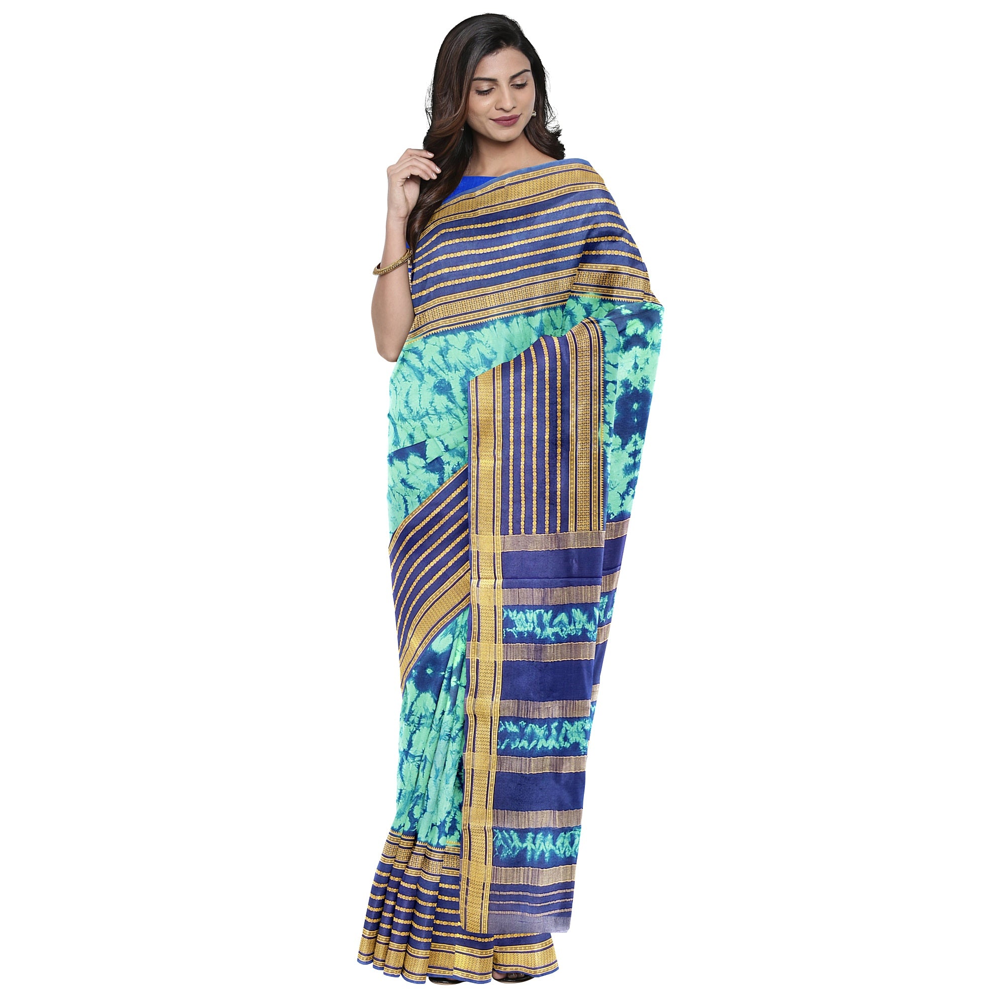 Navy Blue Mysore Silk Saree with Dying Work – New Arrival